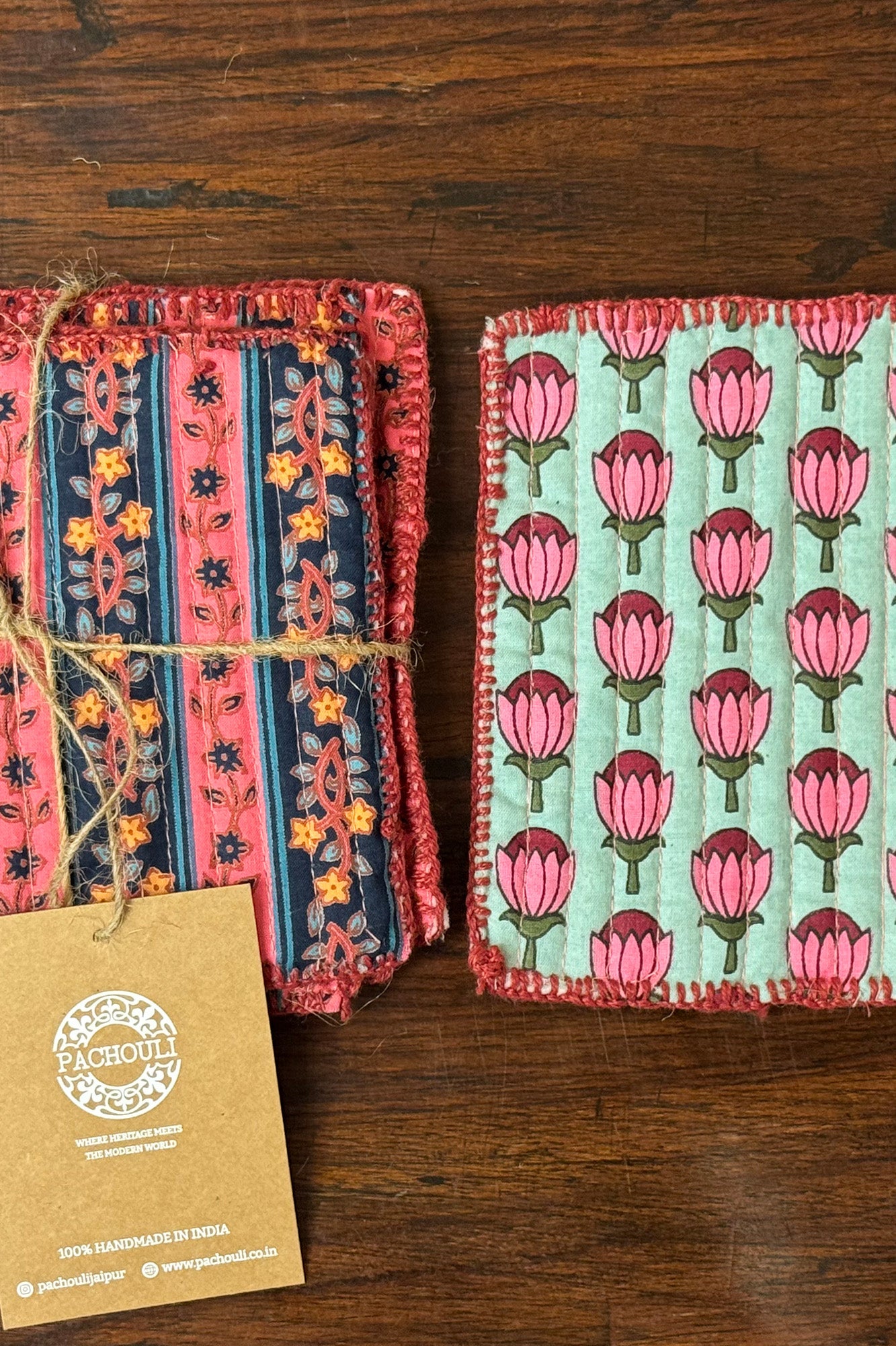 Lotus Pink Quilted Reversible Coaster Set