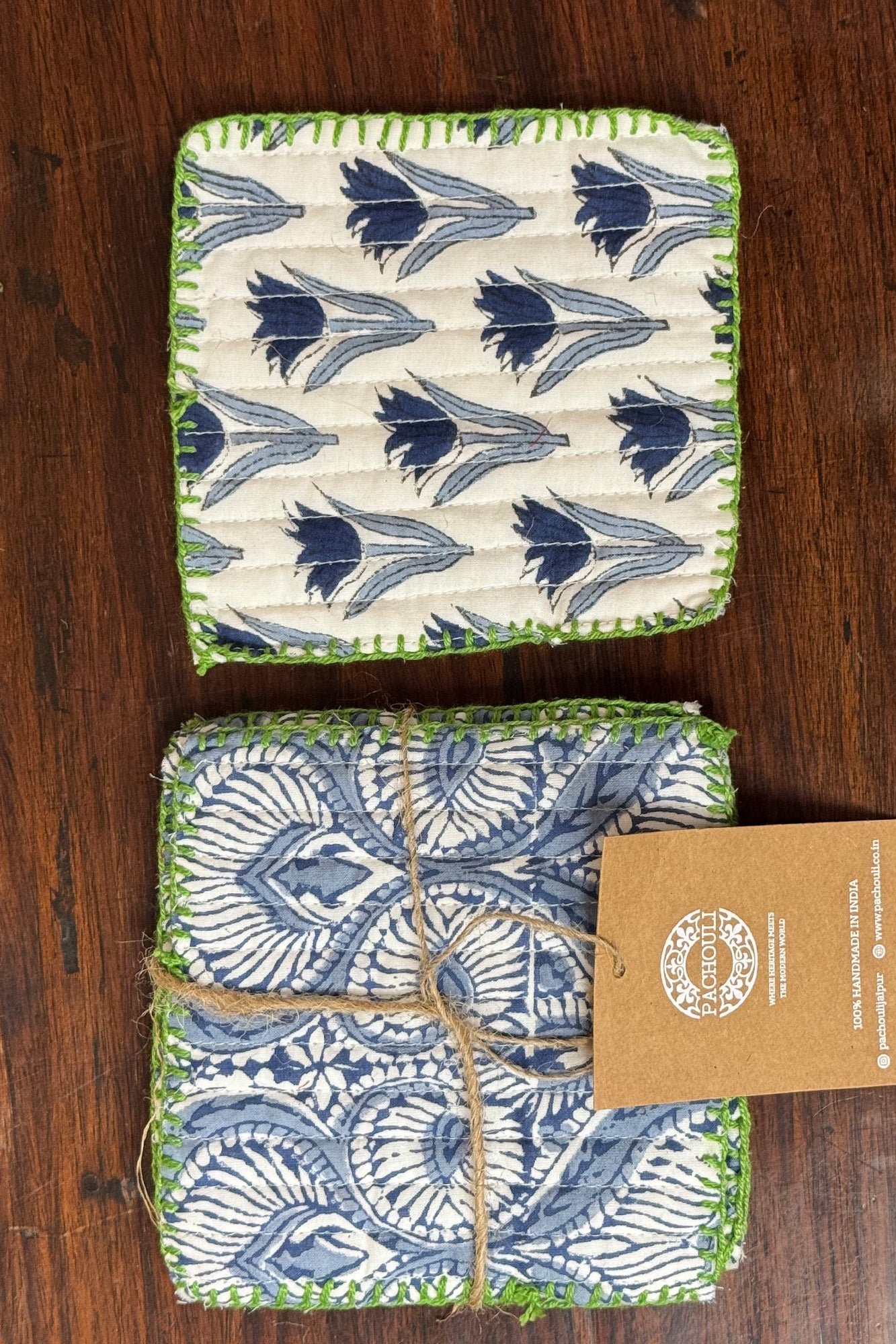Tulip Blue Quilted Reversible Coaster Set