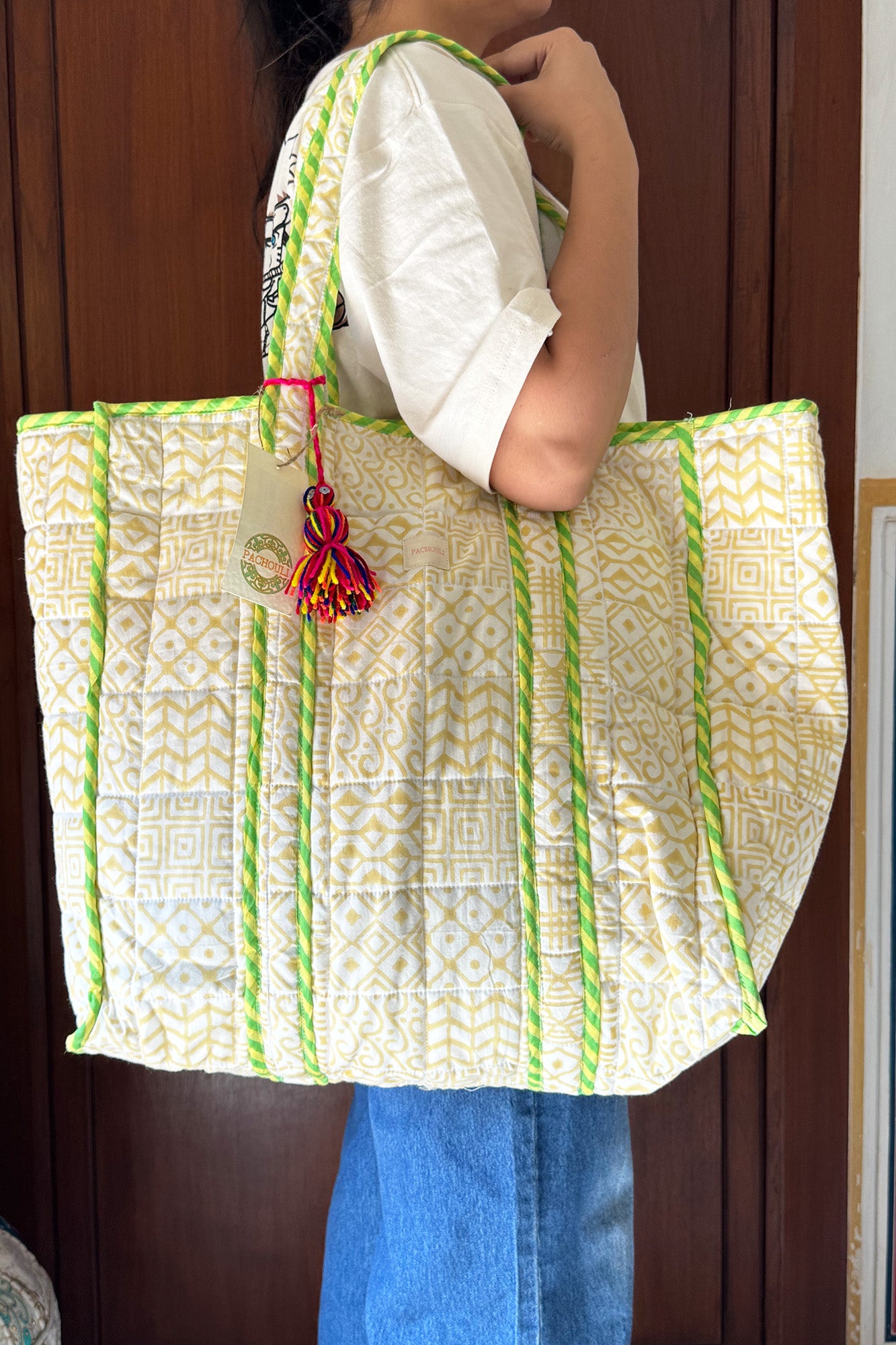 Beige Geometrical Tote Bag