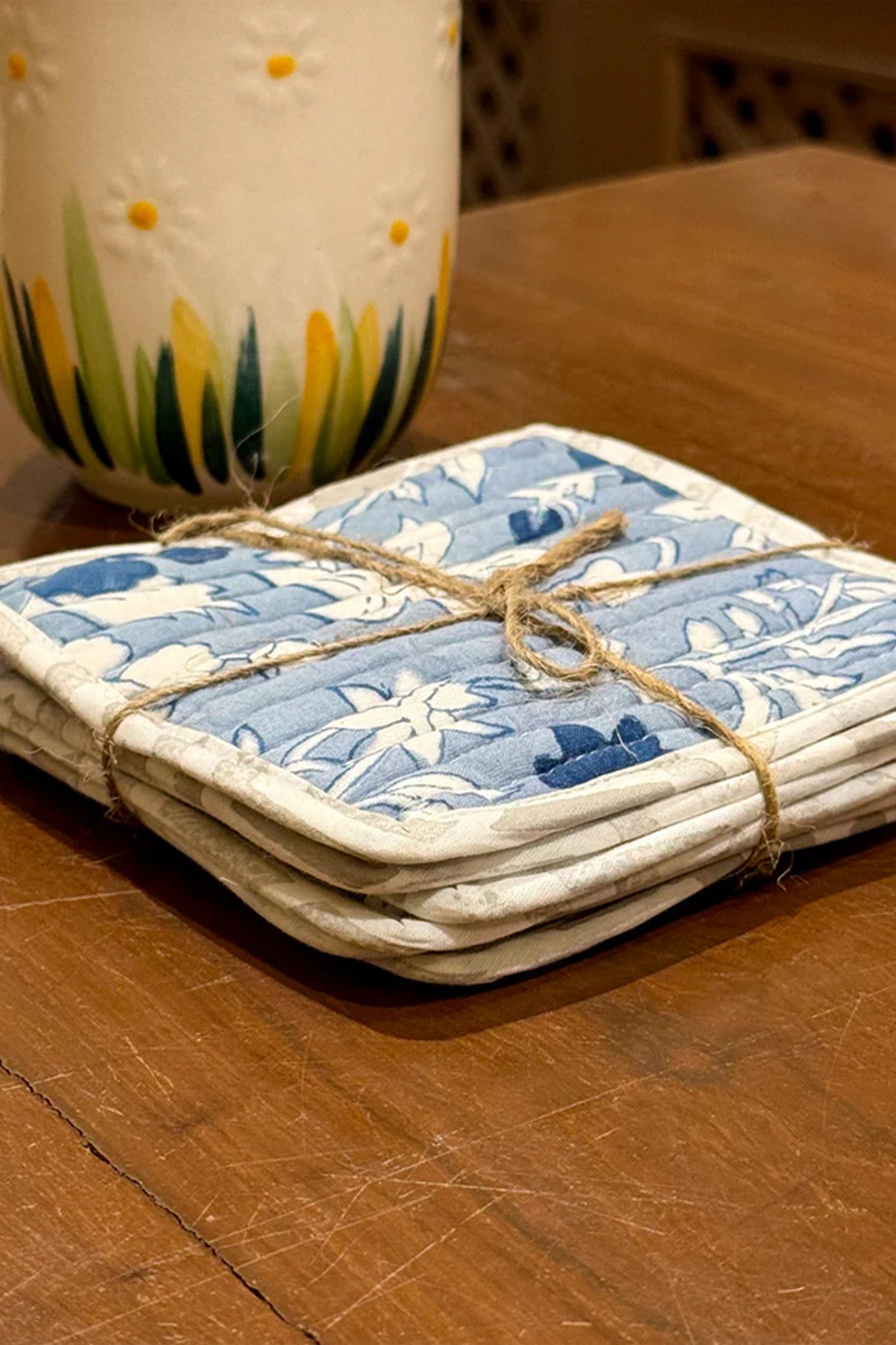 Grey Floral Jaal Coasters Set