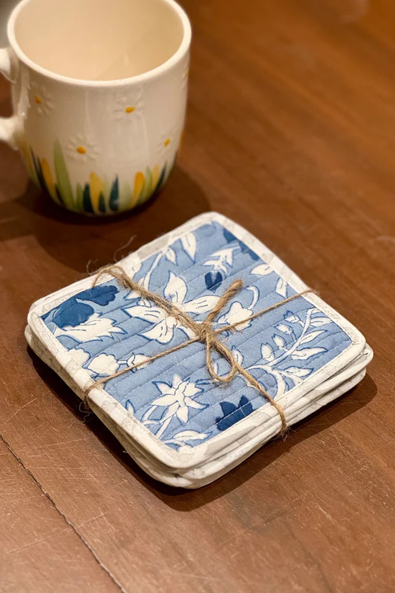 Grey Floral Jaal Coasters Set