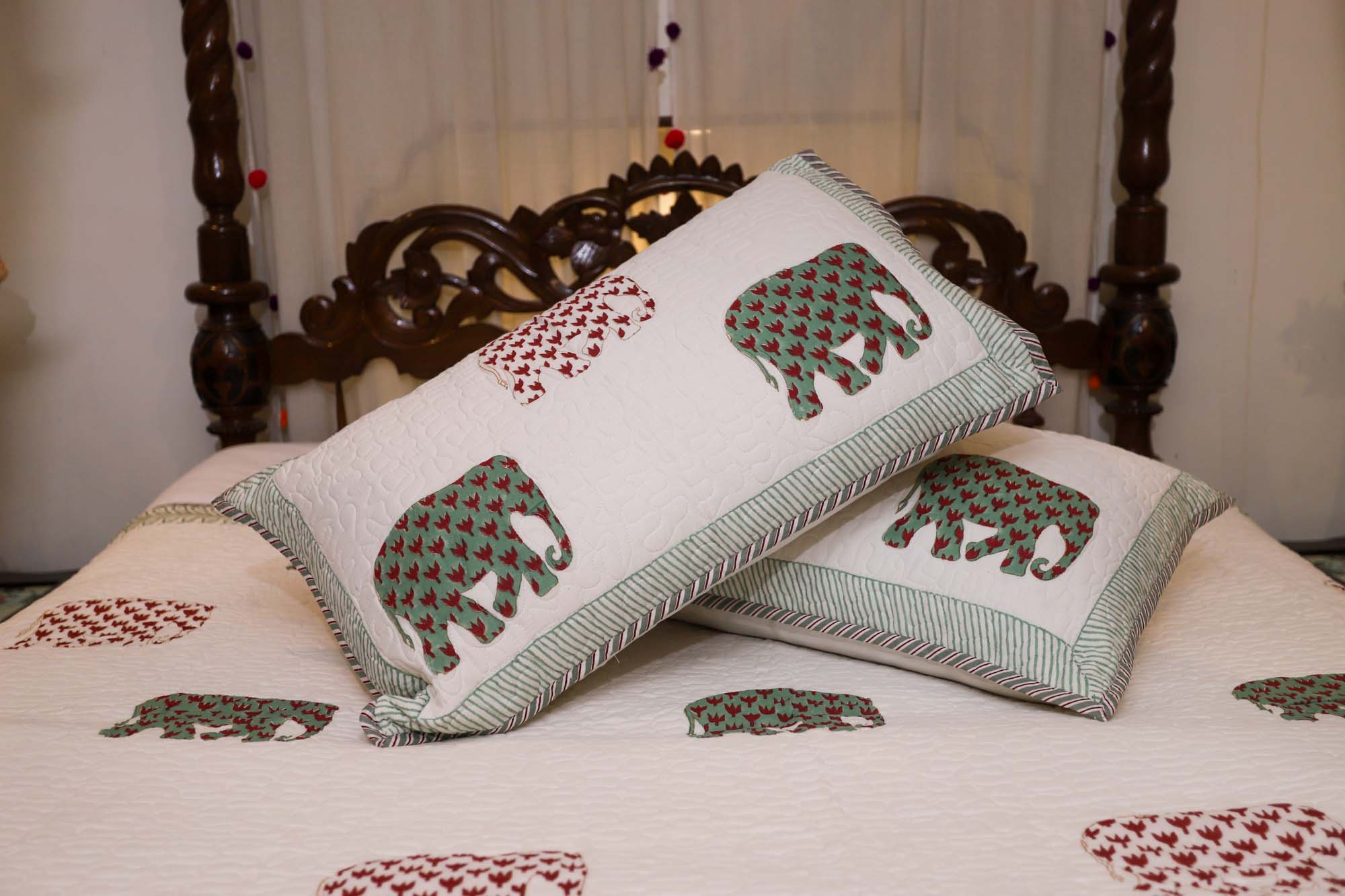 Elephants Red Green Bed Cover