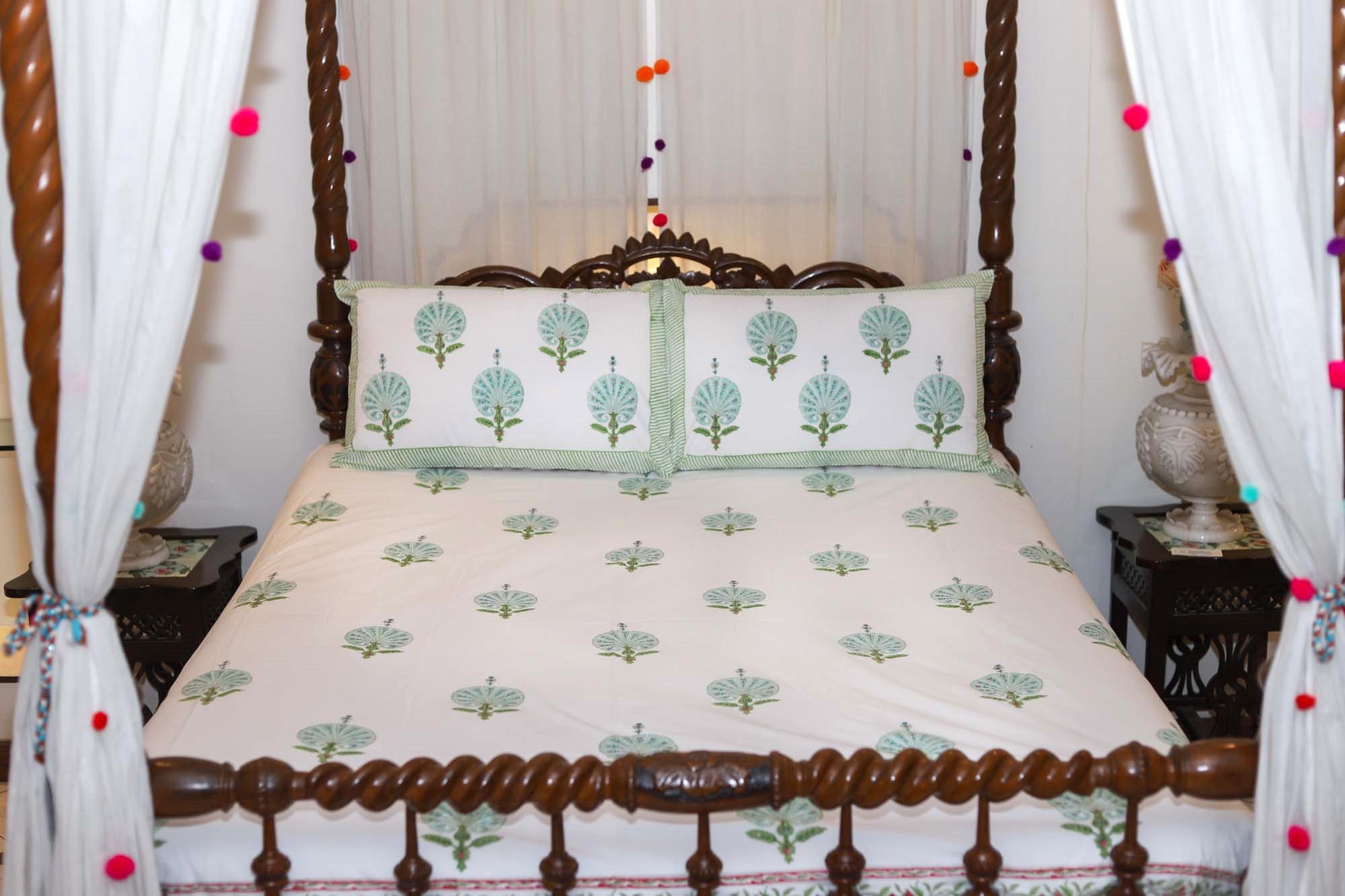 Bed Sheet Mughal Shrine Green