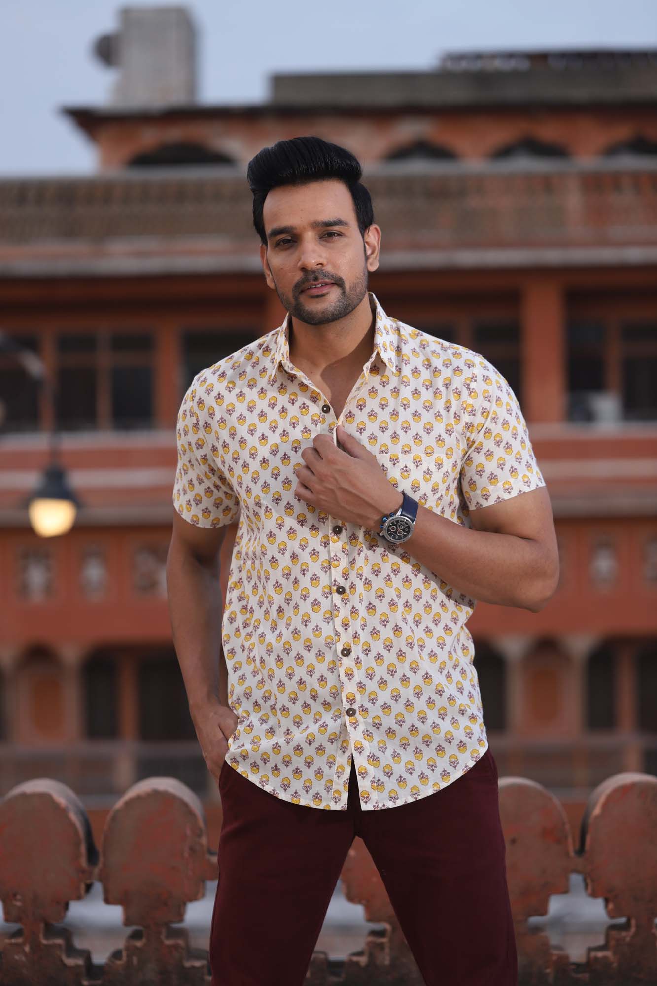 Shirt Half Sleeve Mens Tinny Bloom Yellow