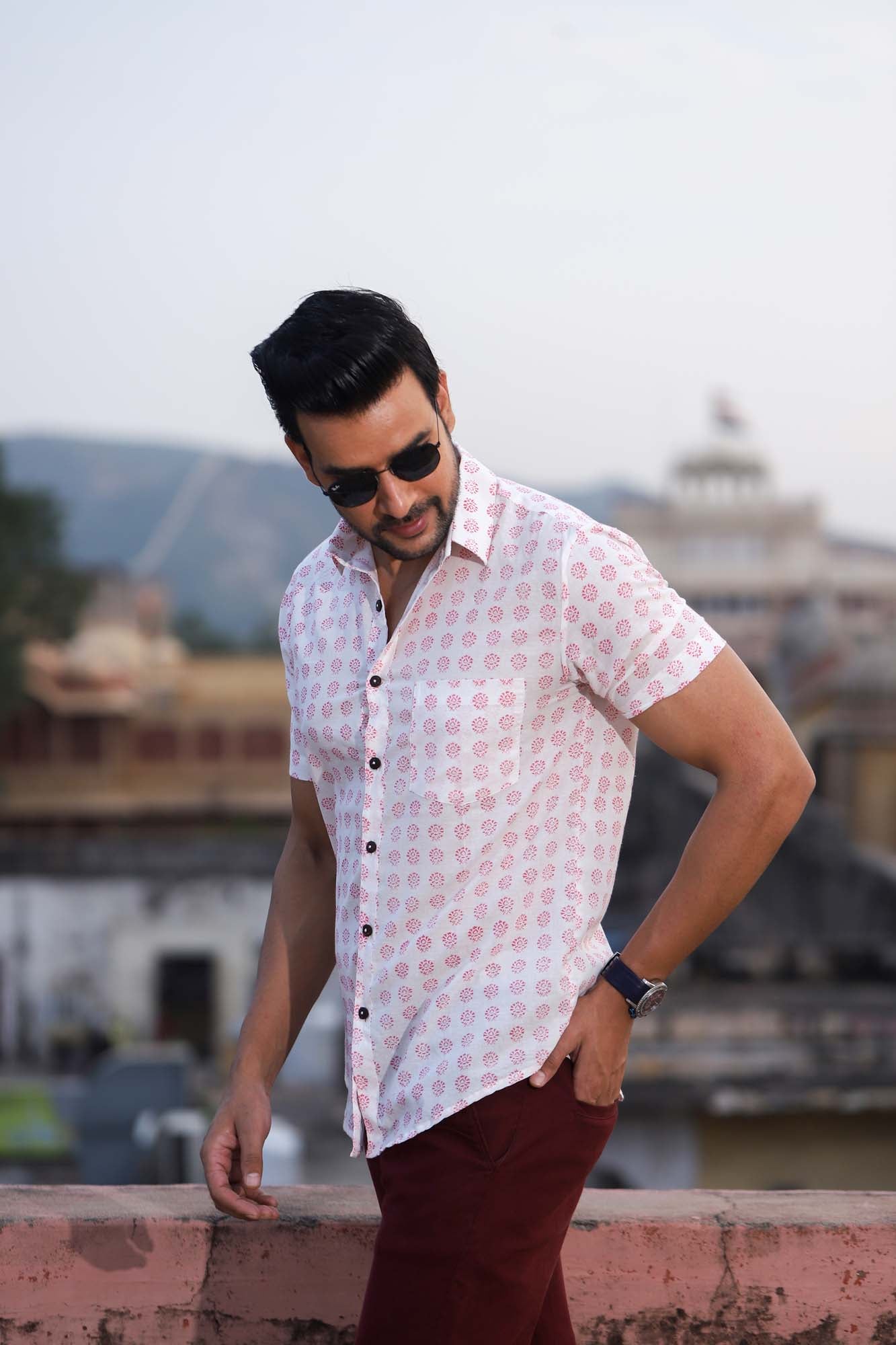 Shirt Half Sleeve Mens Floral Buti Pink