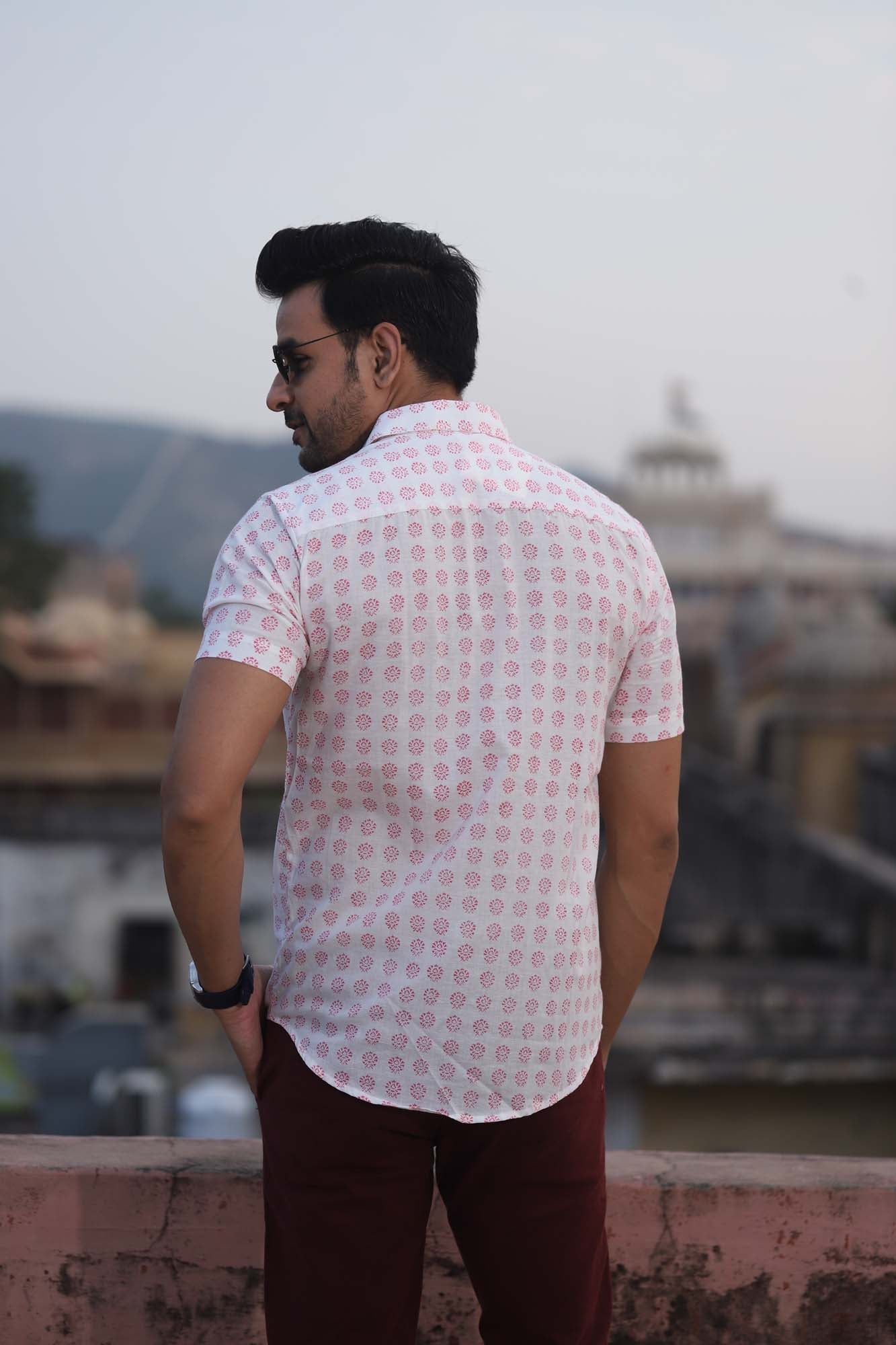 Shirt Half Sleeve Mens Floral Buti Pink