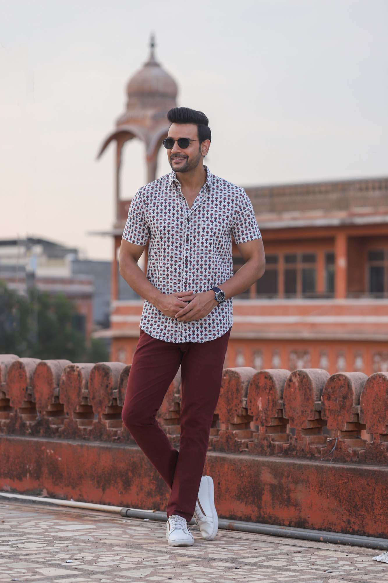 Shirt Half Sleeve Mens Pomegranate Blue