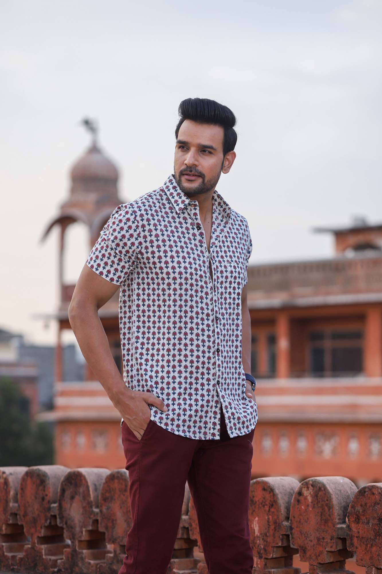 Shirt Half Sleeve Mens Pomegranate Blue