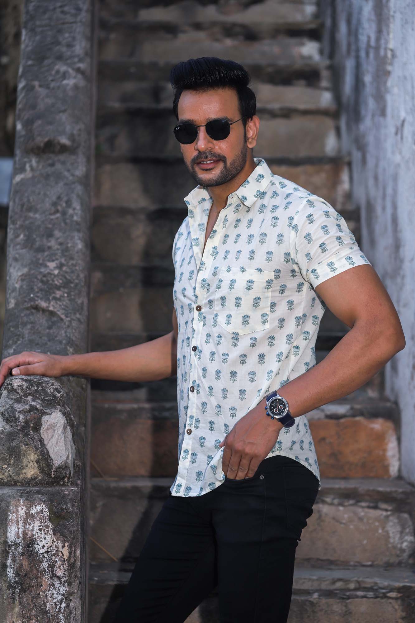 Shirt Half Sleeve Mens Nalin Blue