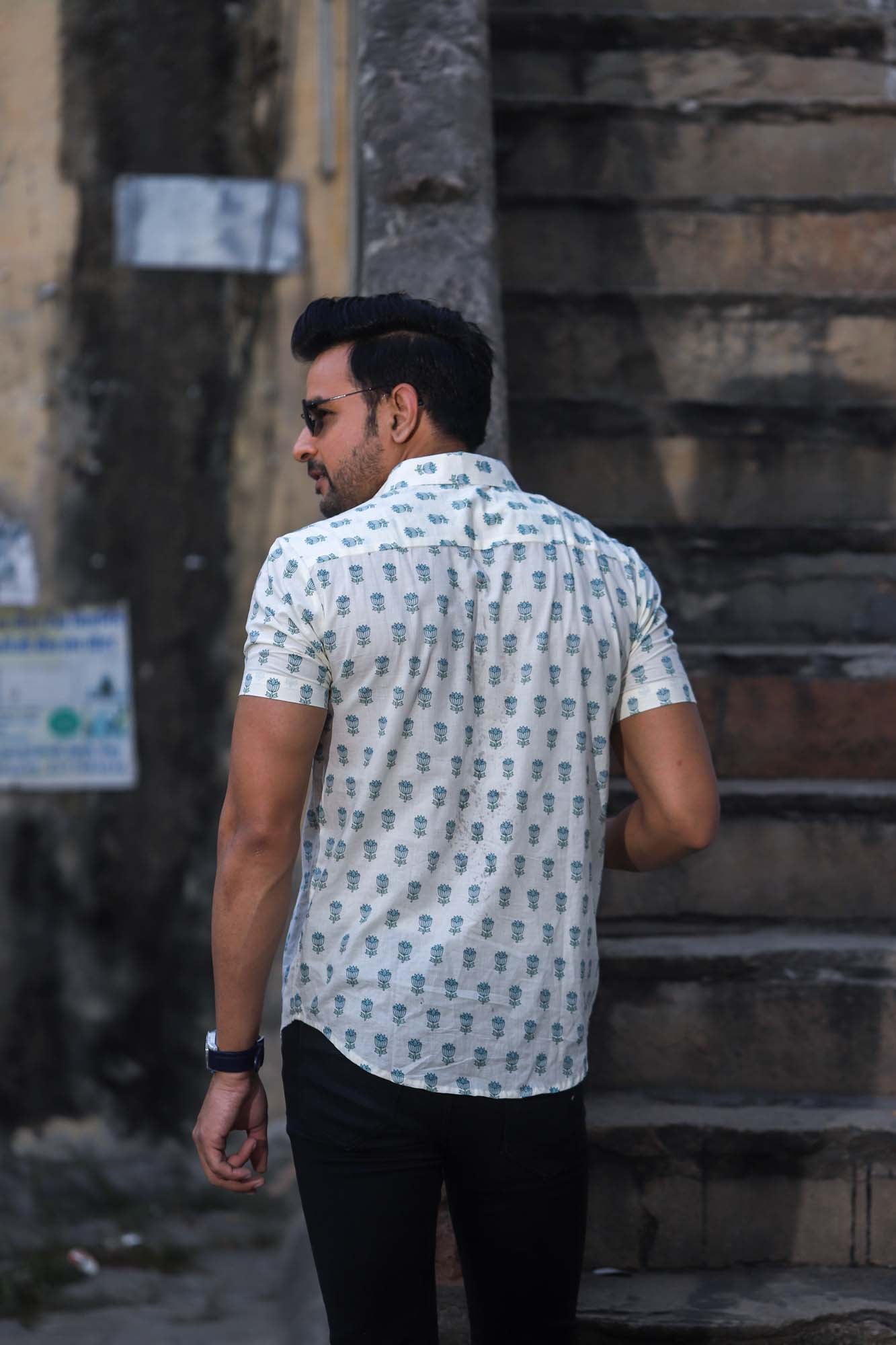 Shirt Half Sleeve Mens Nalin Blue