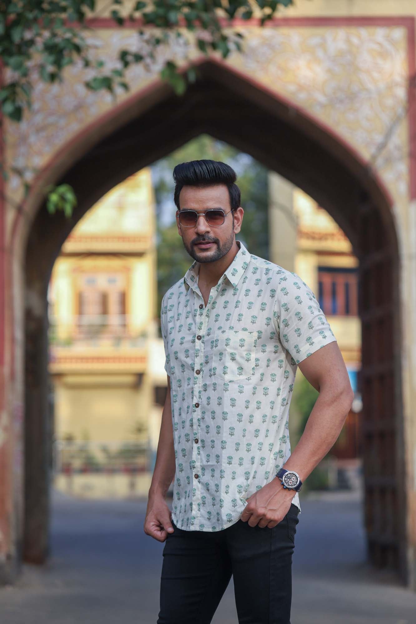 Shirt Half Sleeve Mens Nalin Green