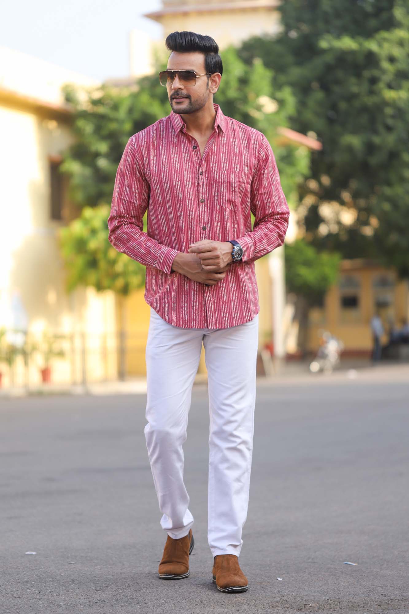 Shirt Full Sleeve Mens Stripes Wine