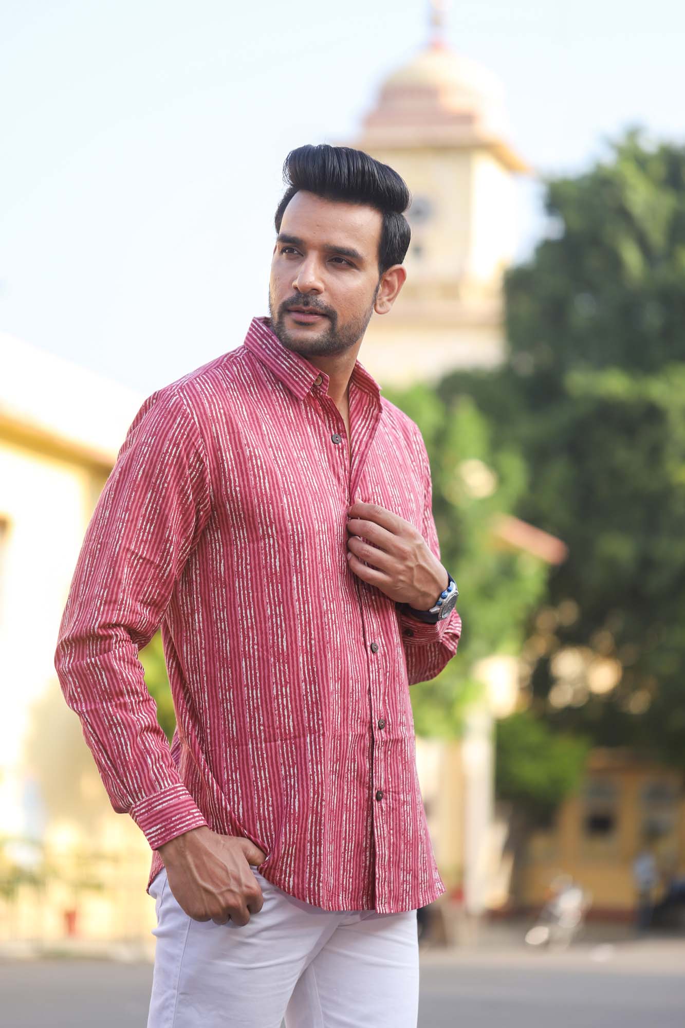 Shirt Full Sleeve Mens Stripes Wine