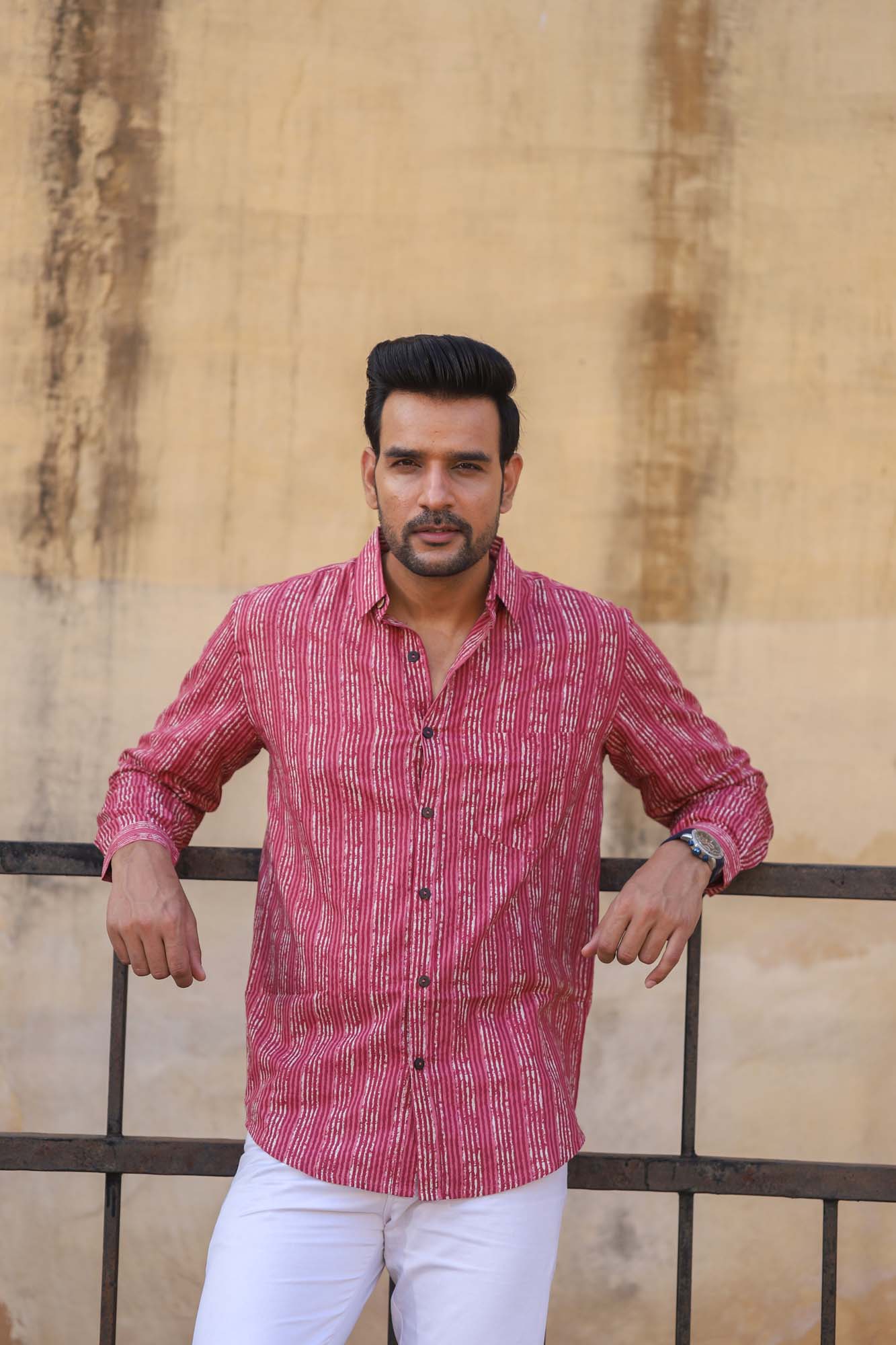 Shirt Full Sleeve Mens Stripes Wine