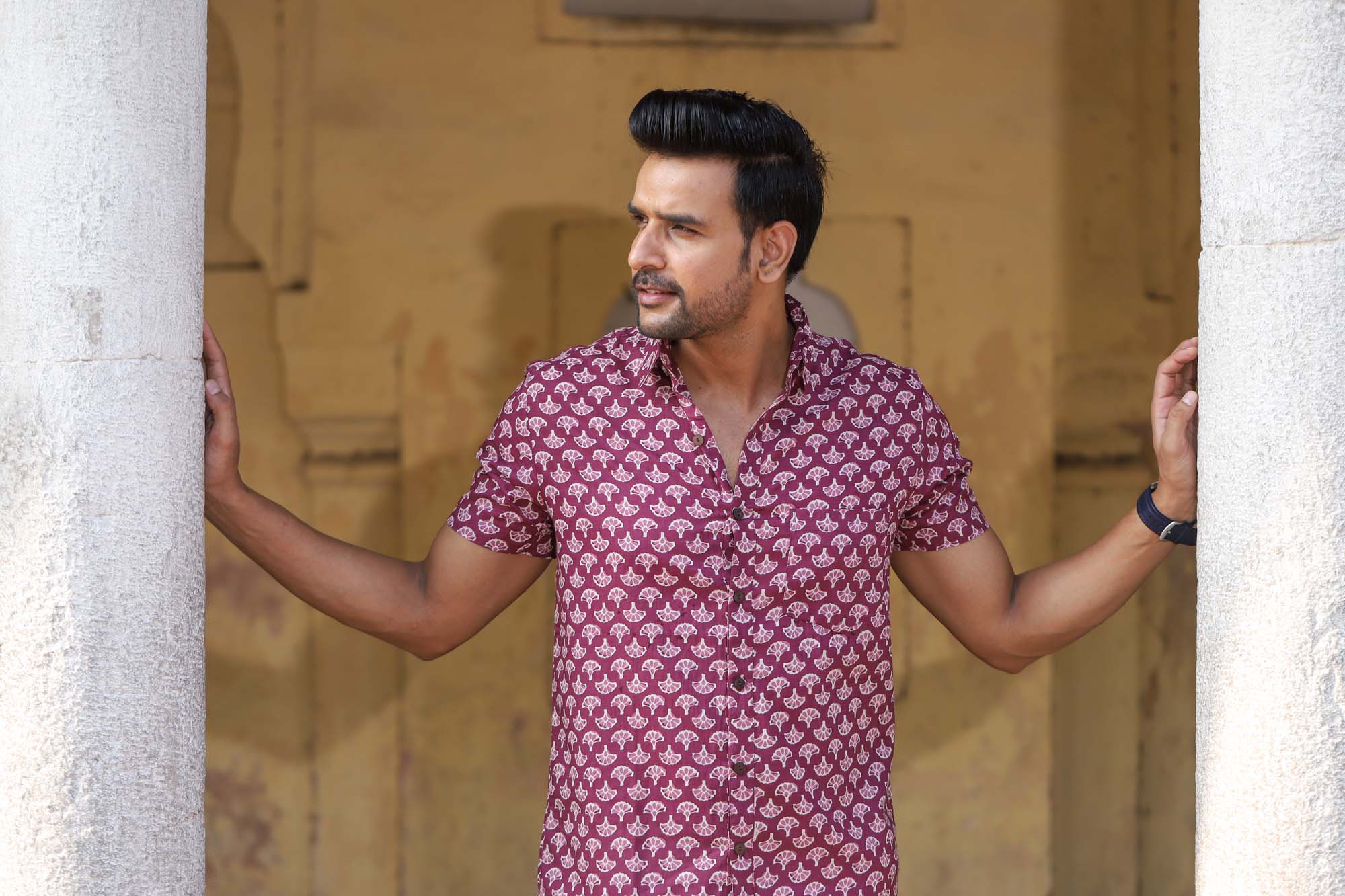 Shirt Half Sleeve Mens Mashroom Wine