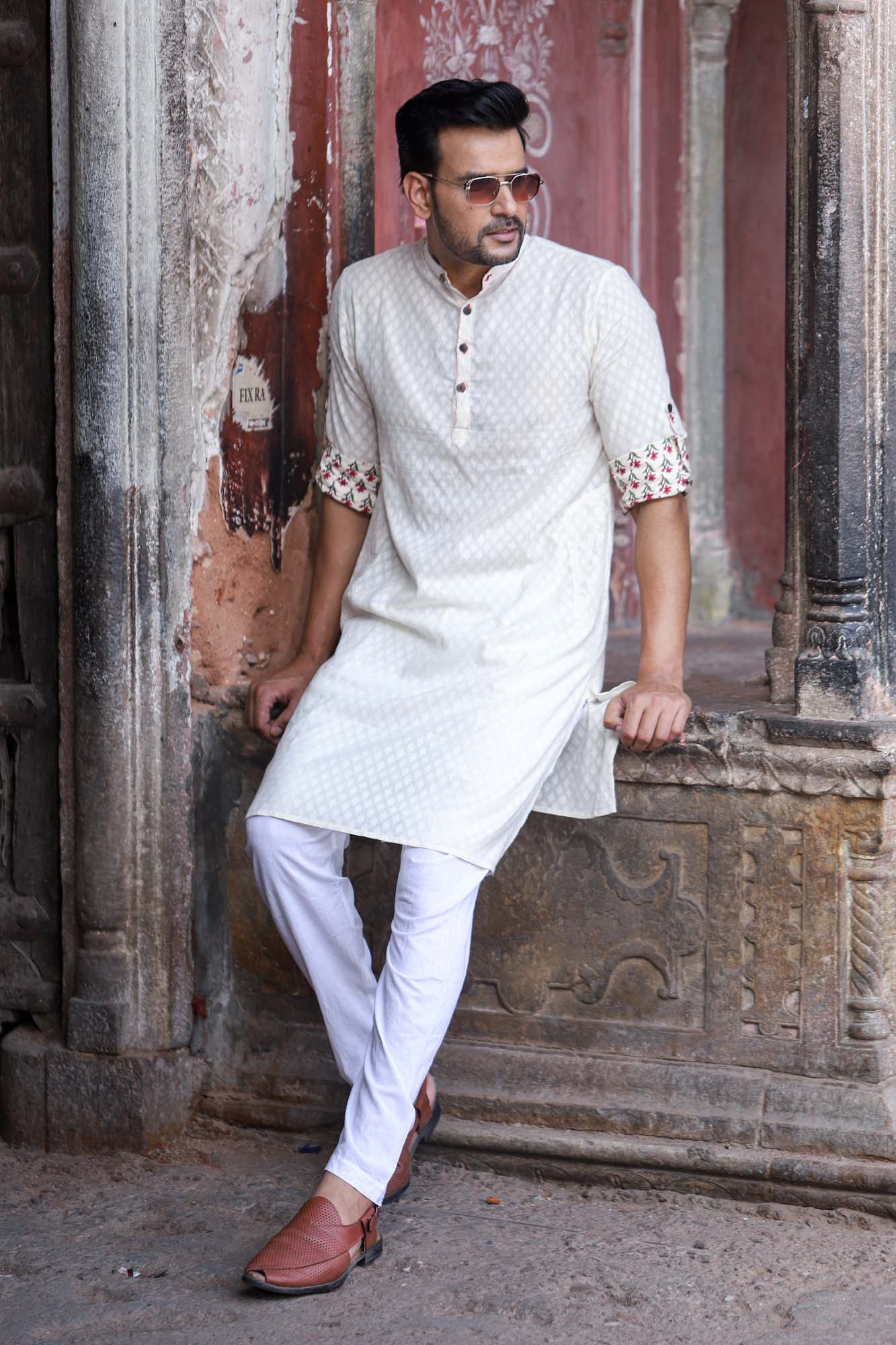 Kurta Long Mens Dobby Self Textured