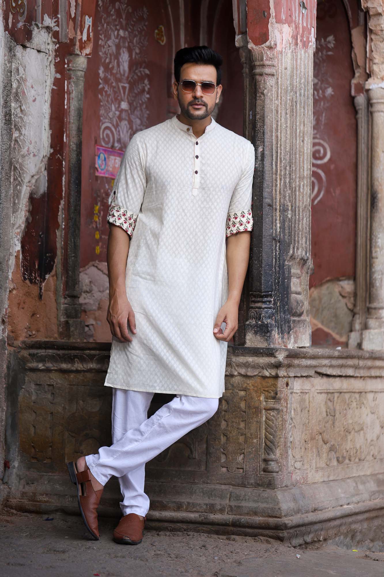 Kurta Long Mens Dobby Self Textured