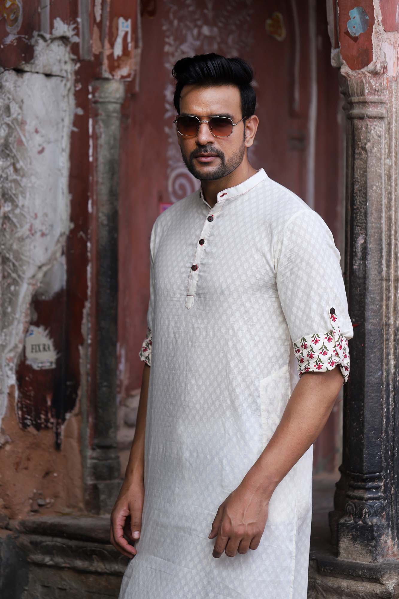 Kurta Long Mens Dobby Self Textured