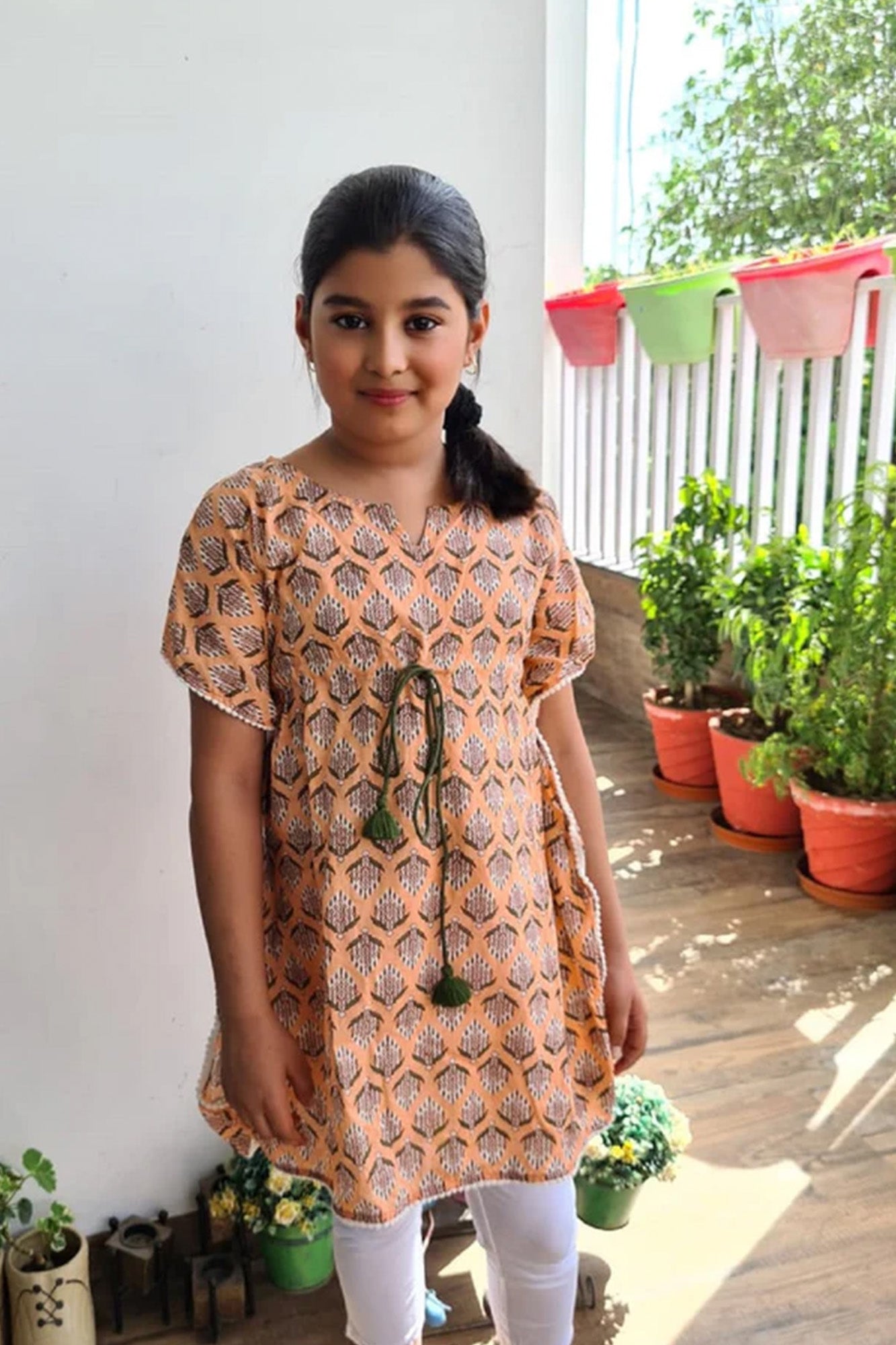 Girl Kaftaan Block Buti Peach