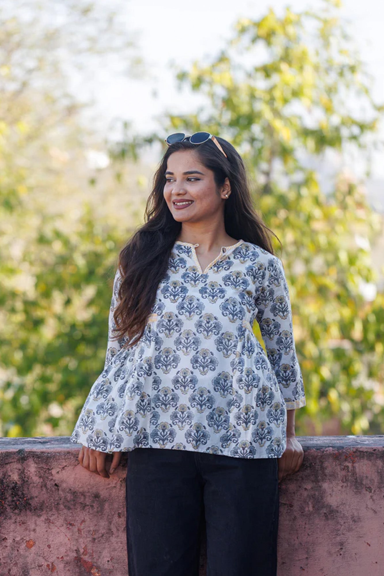 Grey Mughal Boota Bhopali Top