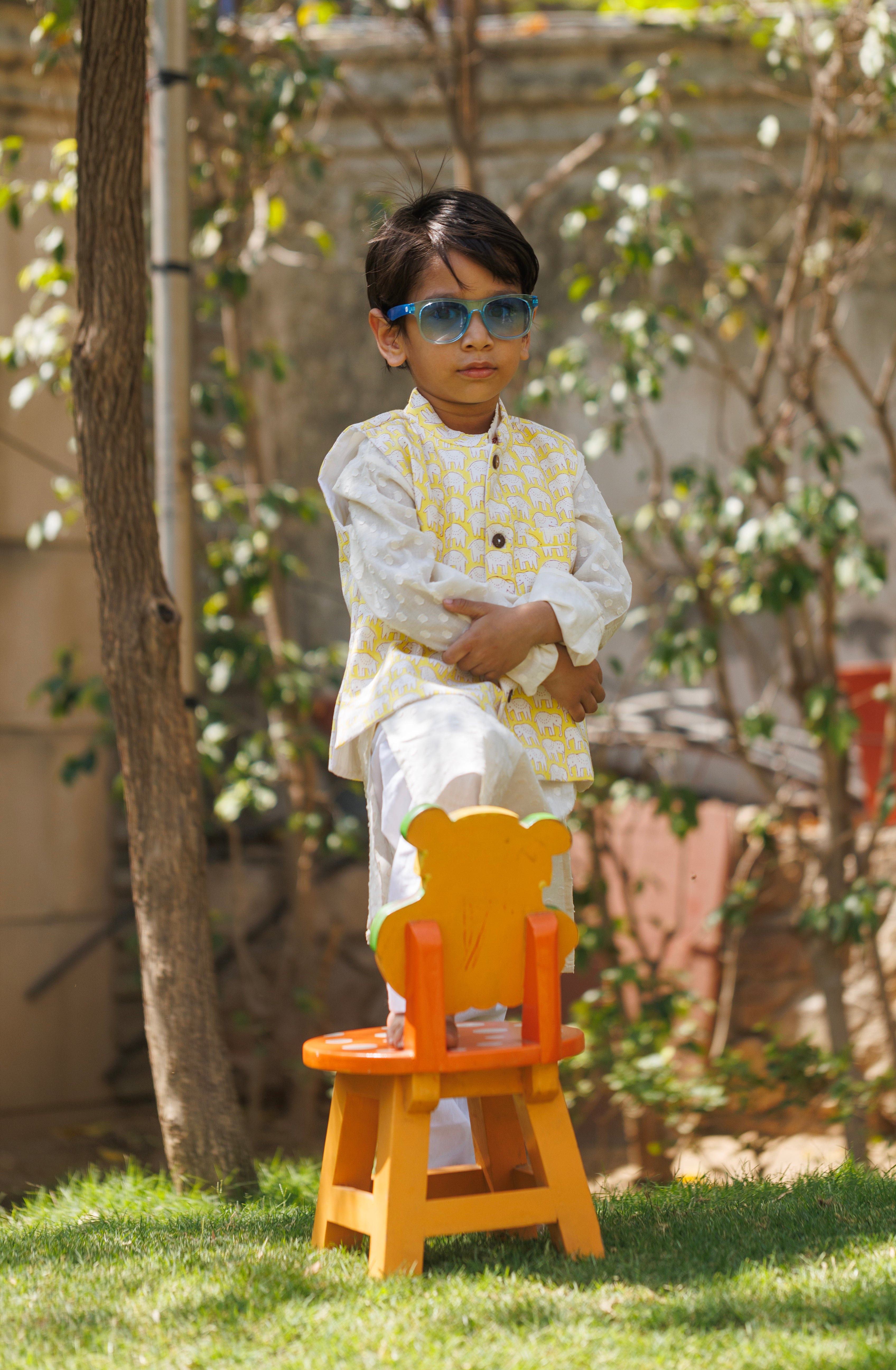 Yellow Elephant Koti & Kurta Set