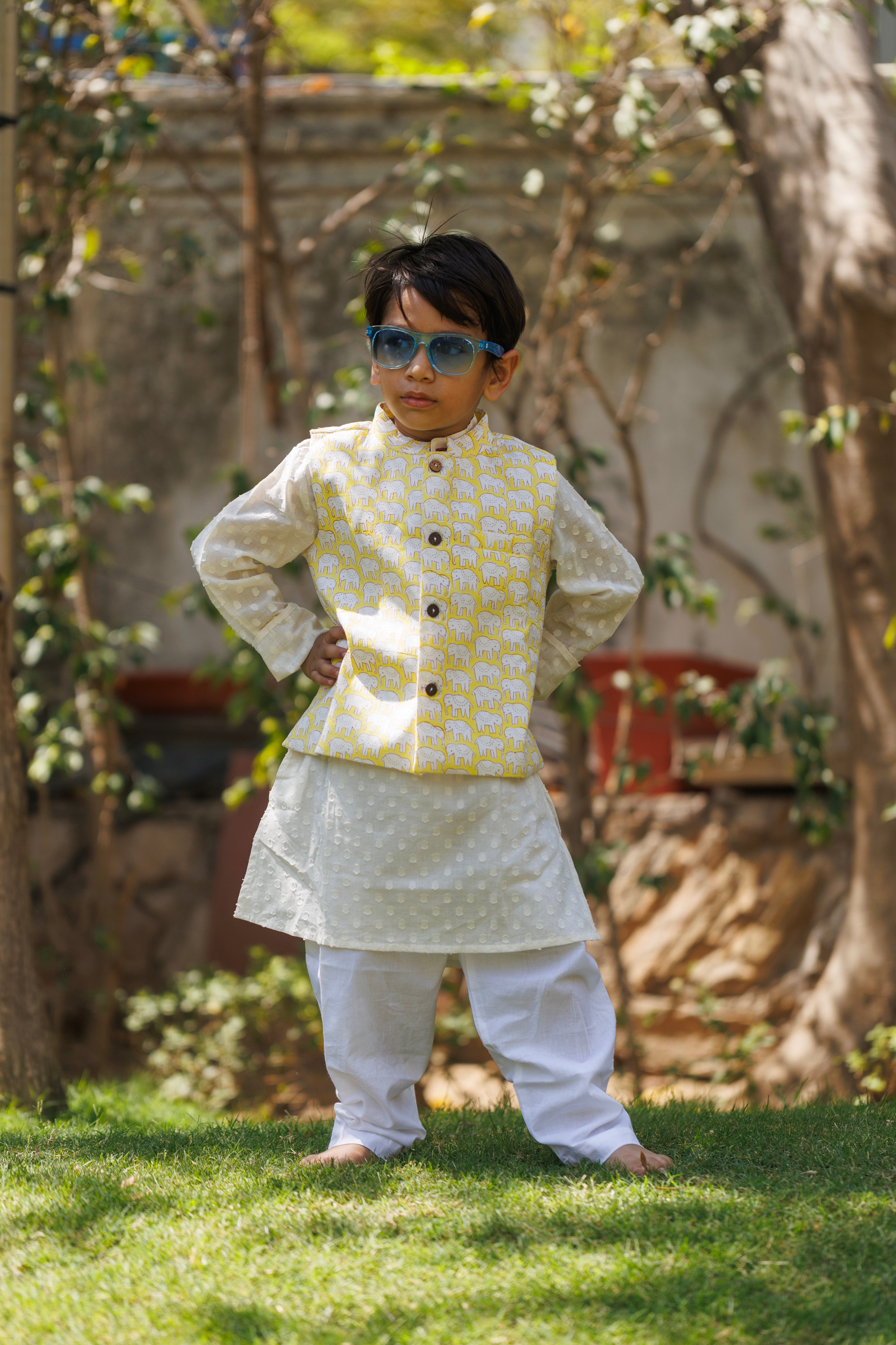 Yellow Elephant Koti & Kurta Set