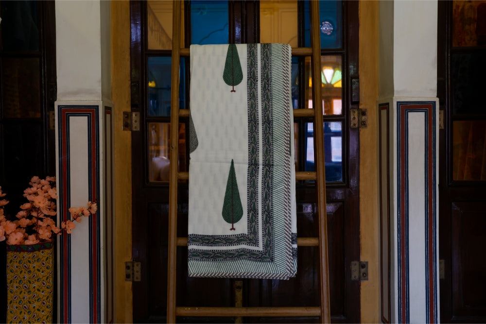 Dohar Falalin Block Printed Dark Green Leaf