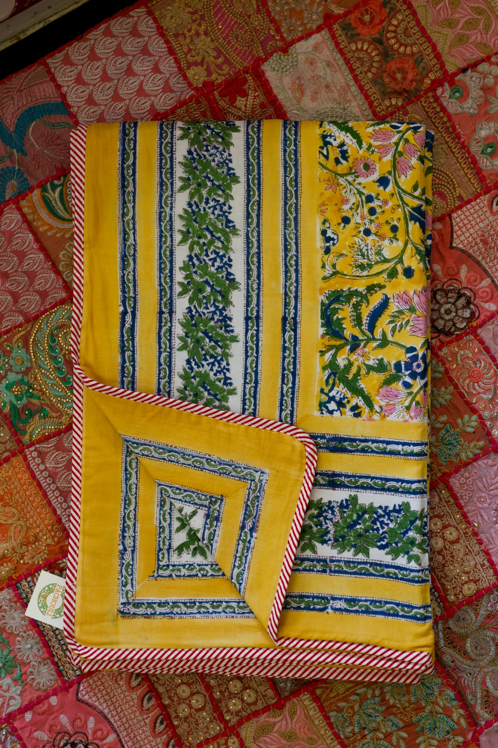Dohar Falalin Set of 2 Block Printed Yellow