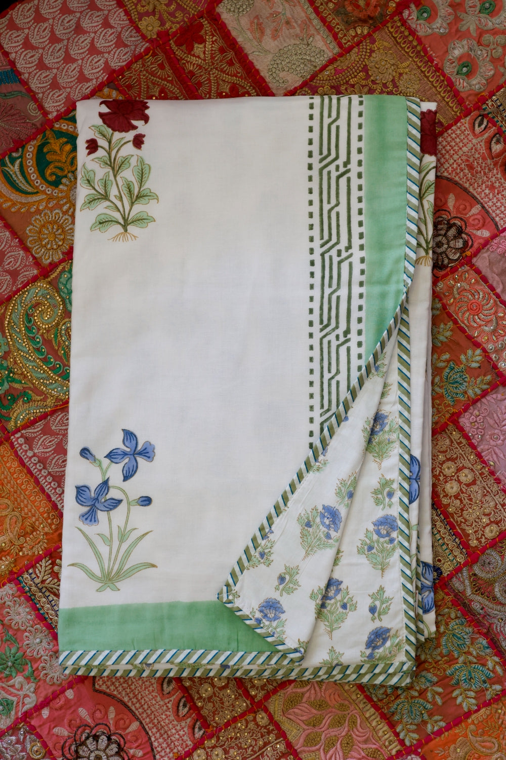 Dohar Falalin Block Printed Green Blue