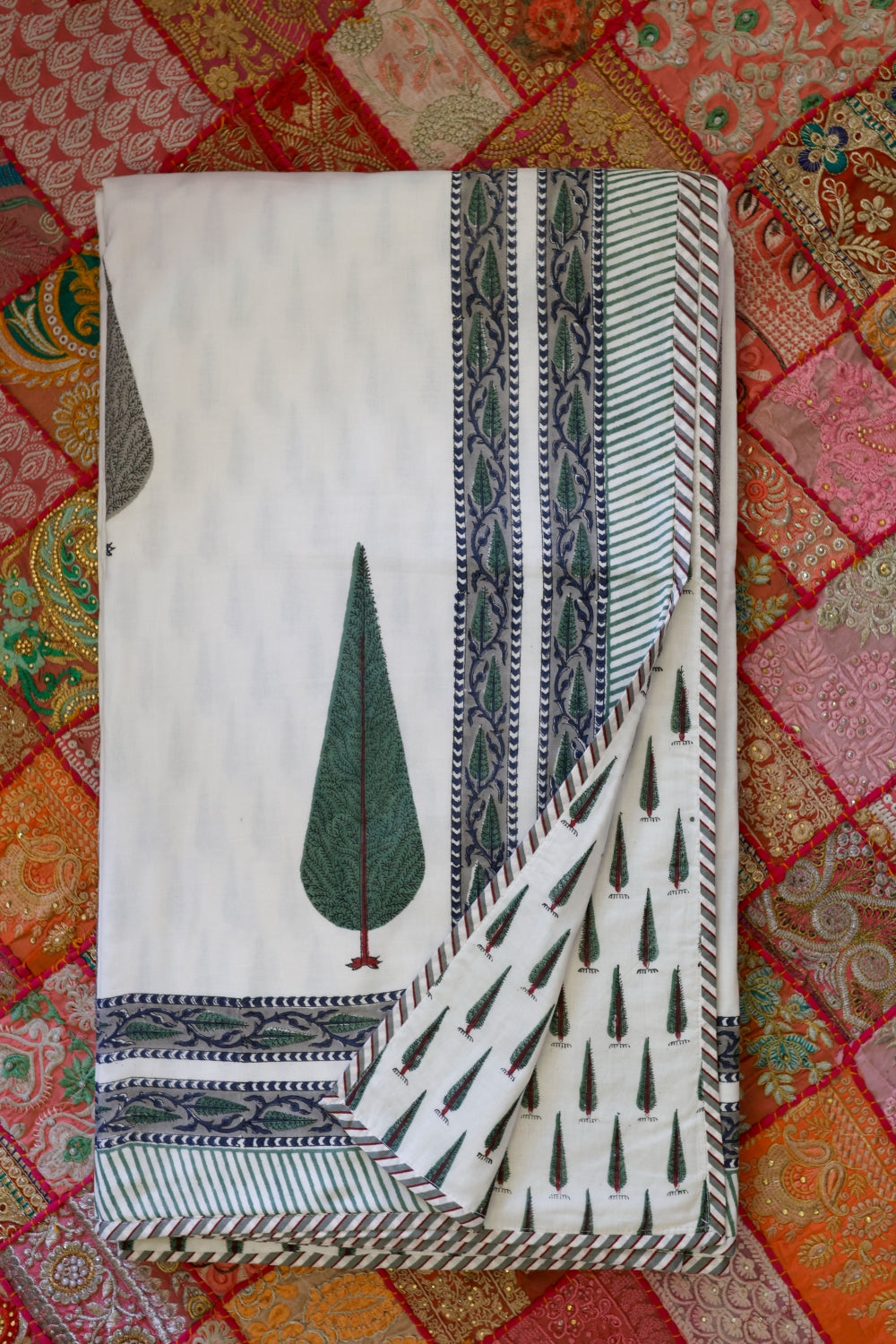 Dohar Falalin Block Printed Dark Green Leaf