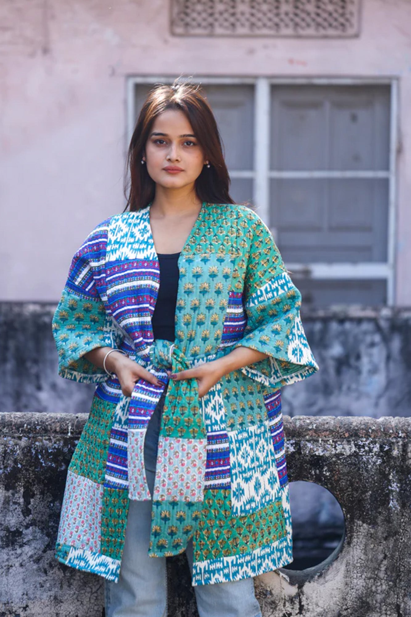 Quilted Patch Kimono Jacket