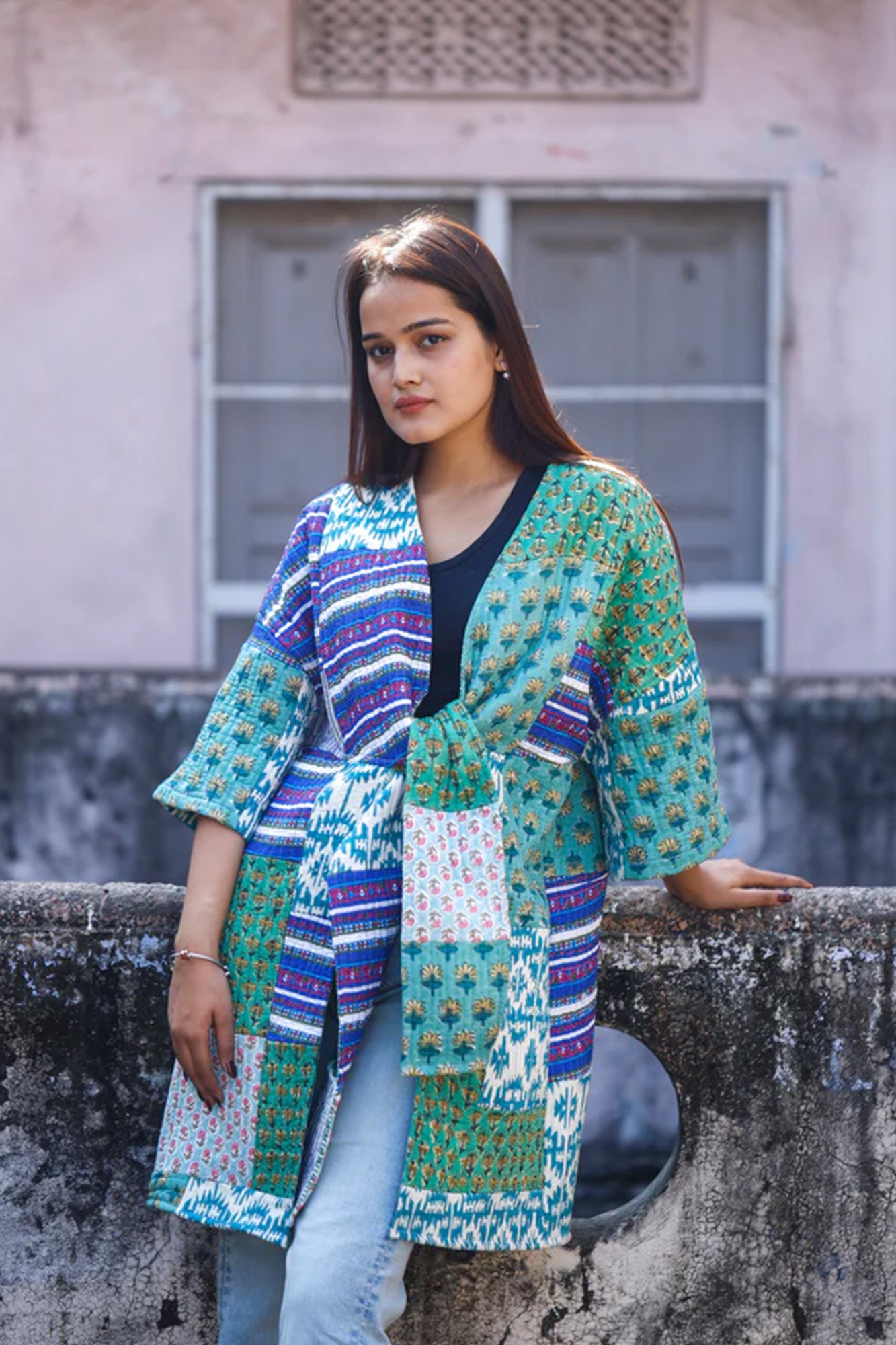 Quilted Patch Kimono Jacket