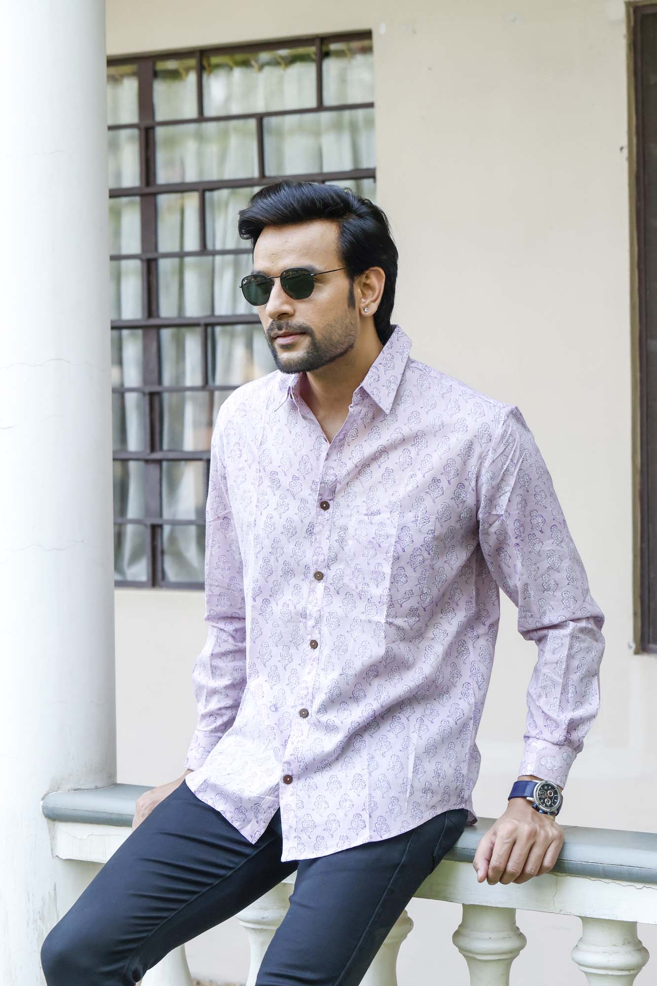 Lavender Motifs Full Sleeve Shirt
