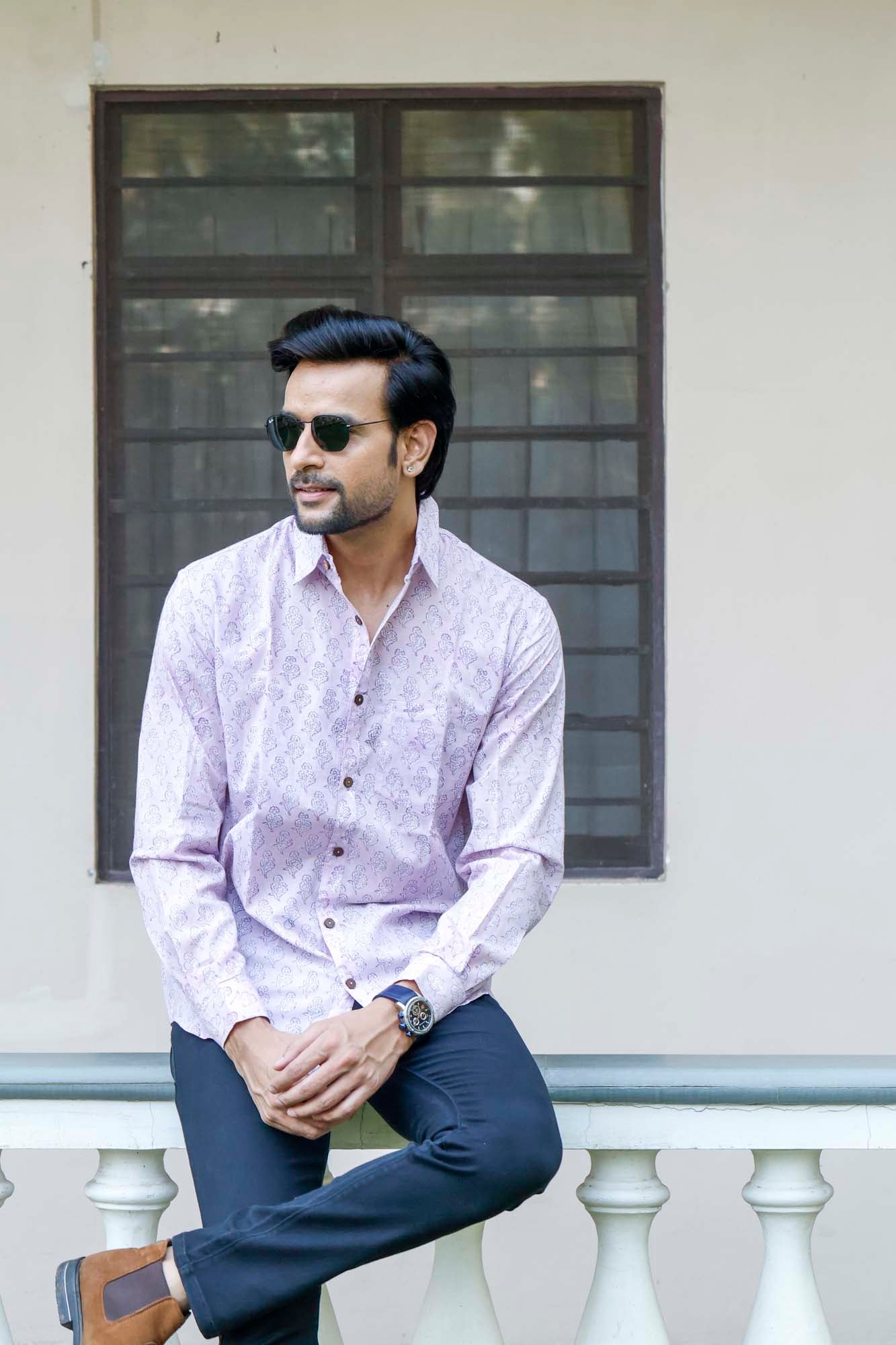Lavender Motifs Full Sleeve Shirt