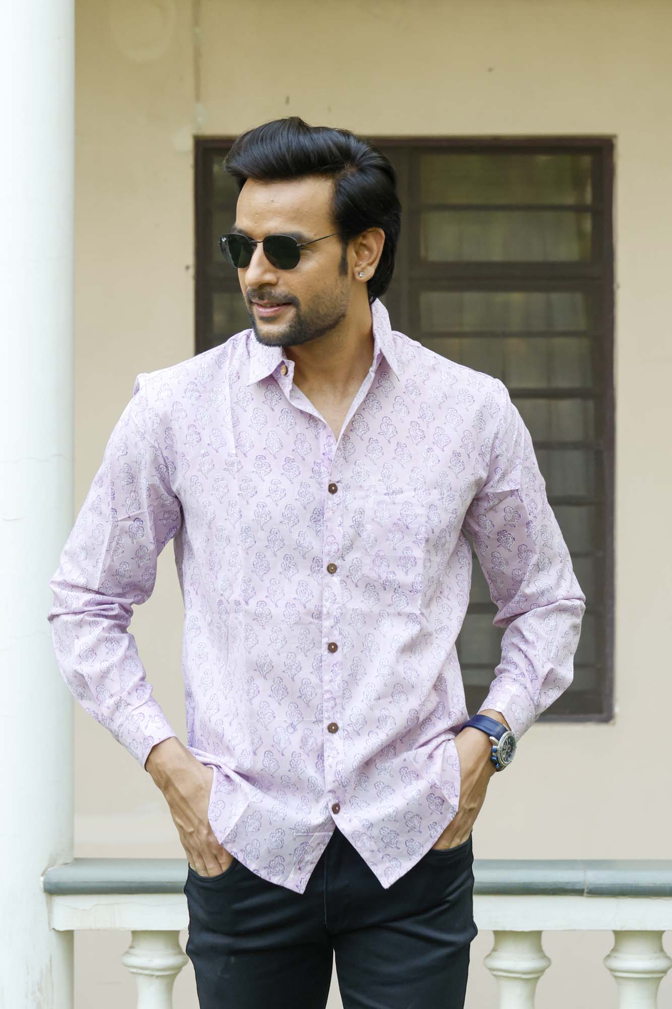 Lavender Motifs Full Sleeve Shirt