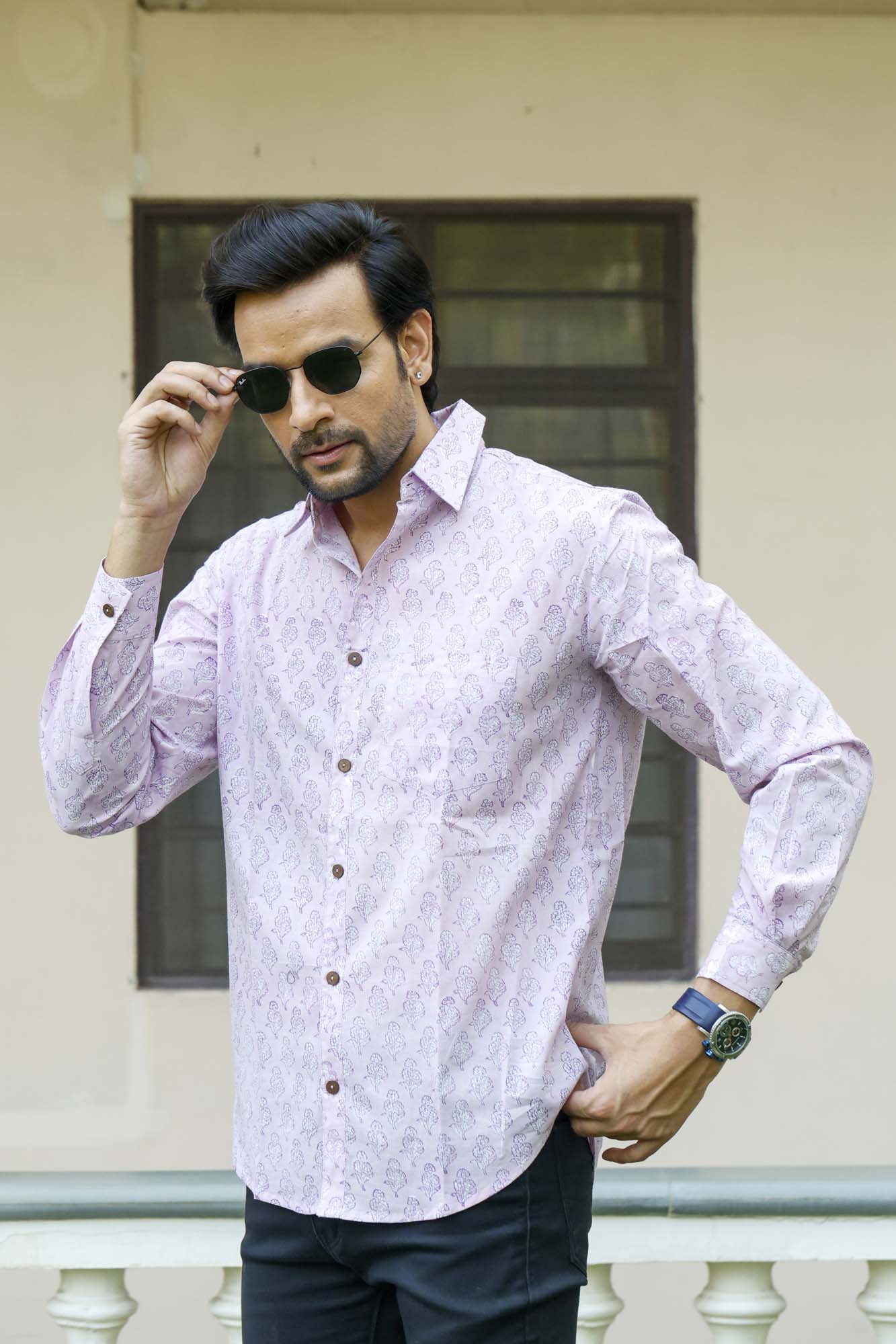 Lavender Motifs Full Sleeve Shirt