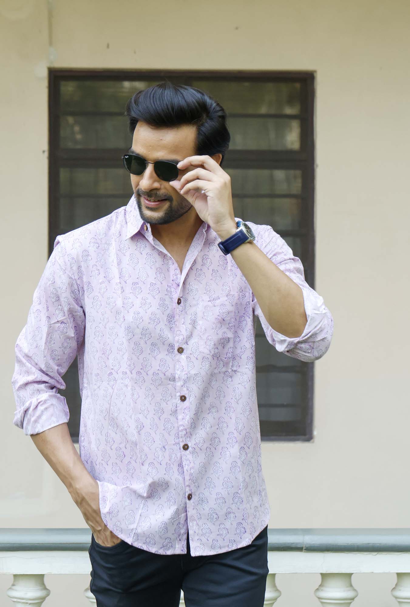 Lavender Motifs Full Sleeve Shirt