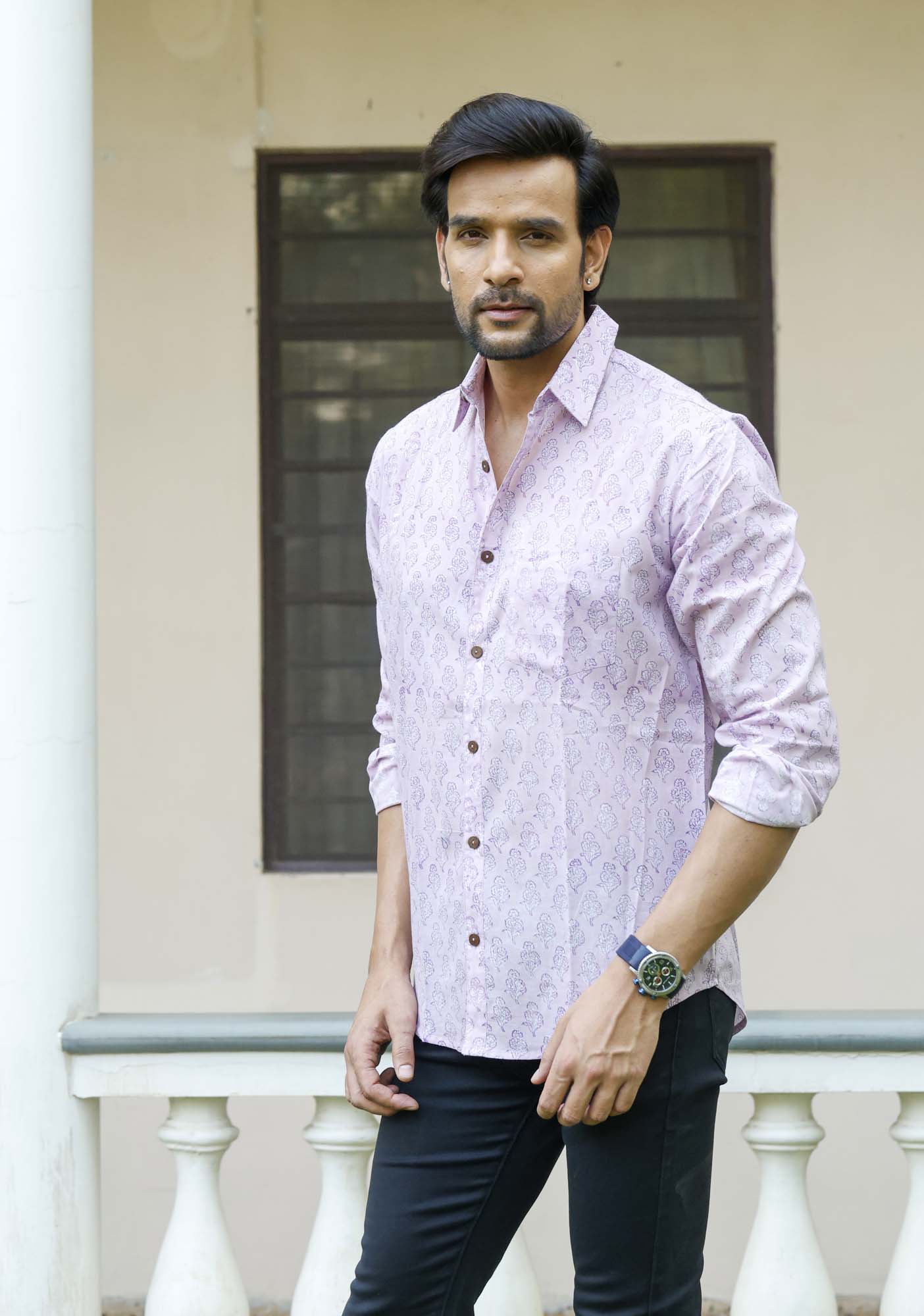 Lavender Motifs Full Sleeve Shirt