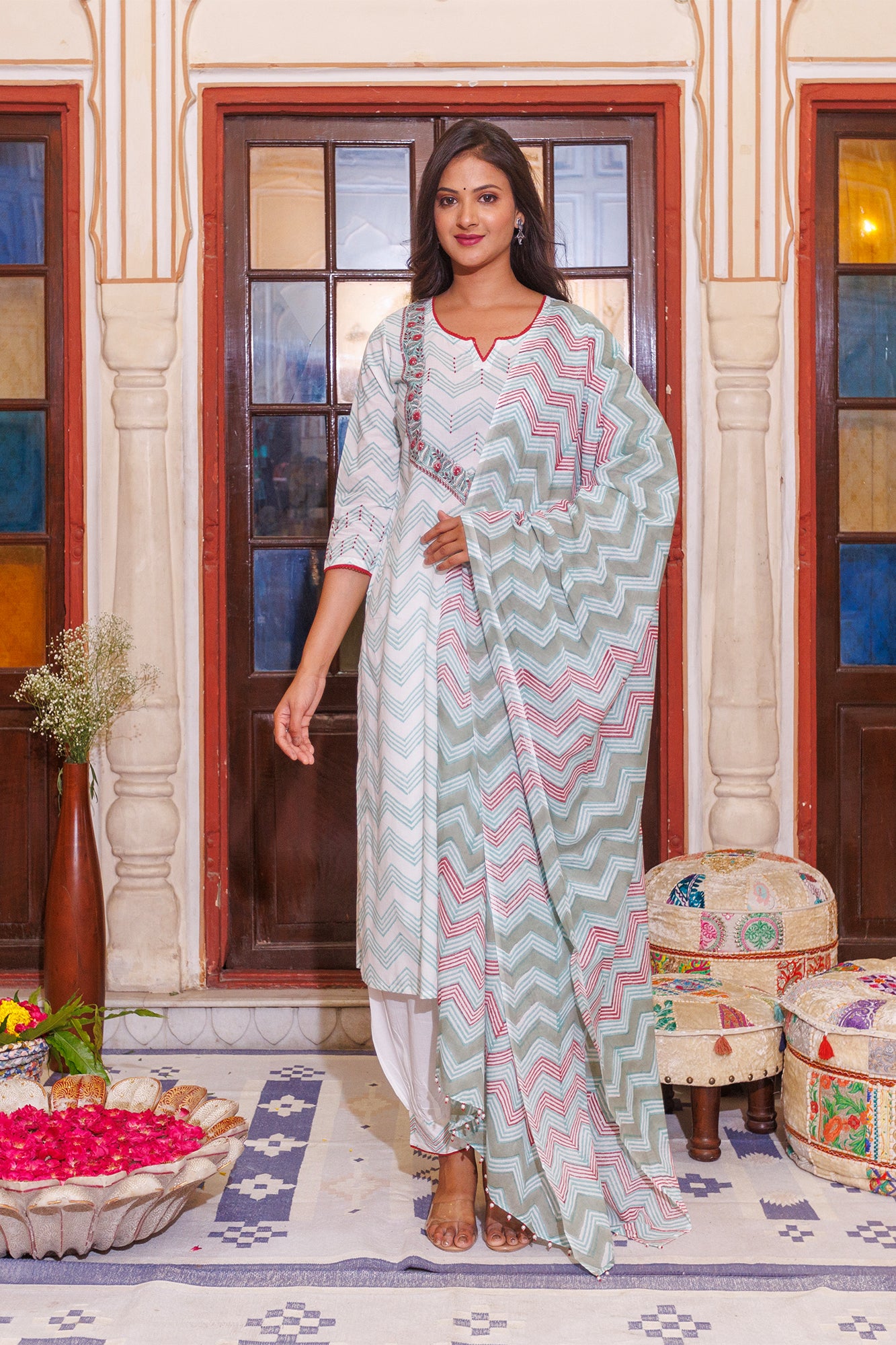 Green Chevron Suit Set of 3