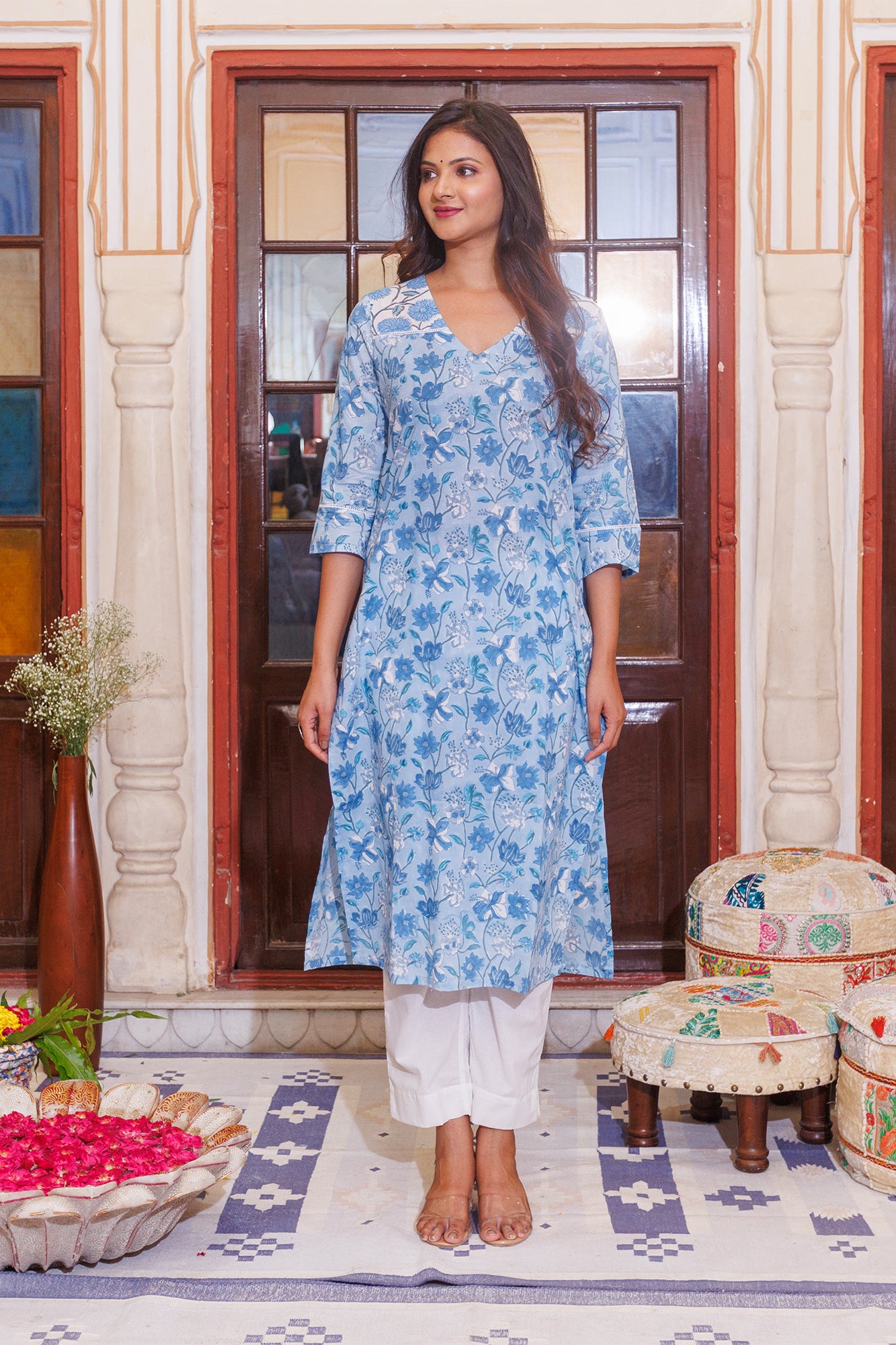 Neela Floral Long Kurta