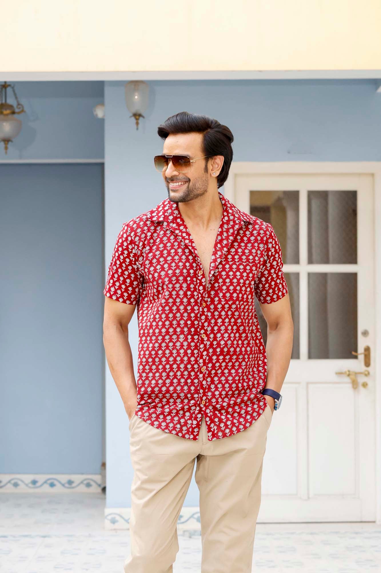 Maroon Motifs Half Sleeve Shirt