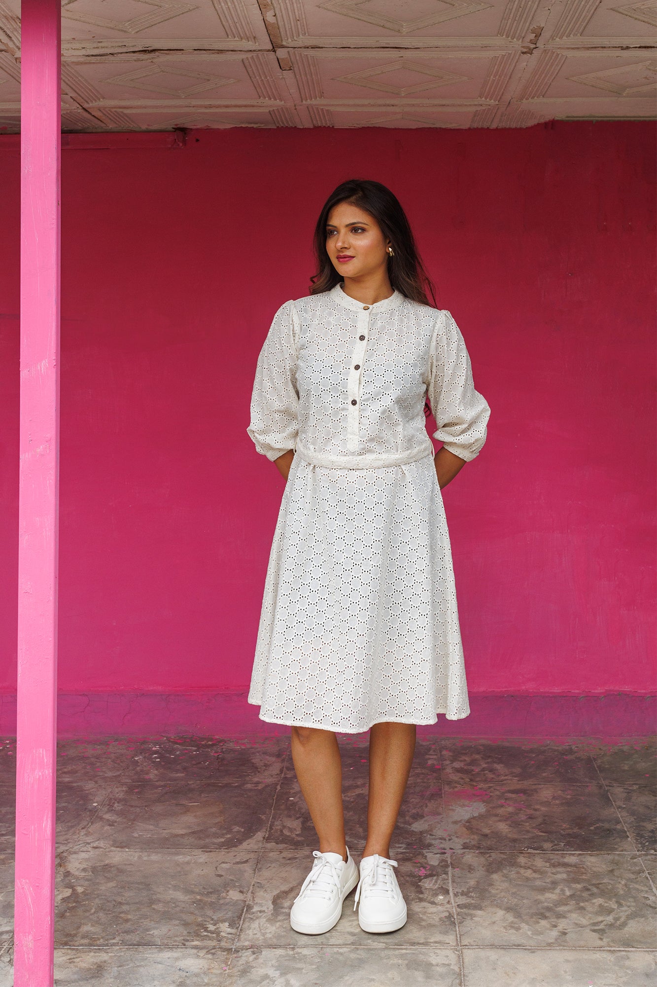 Schiffli White Short Dress