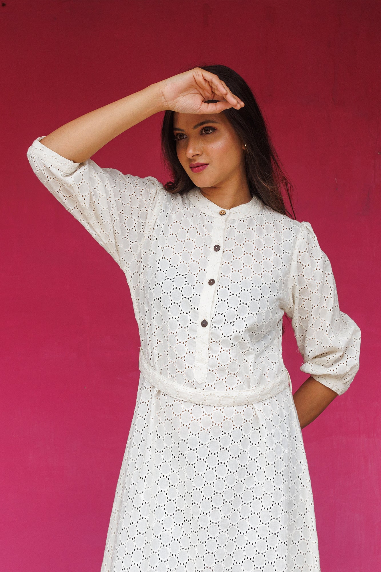 Schiffli White Short Dress
