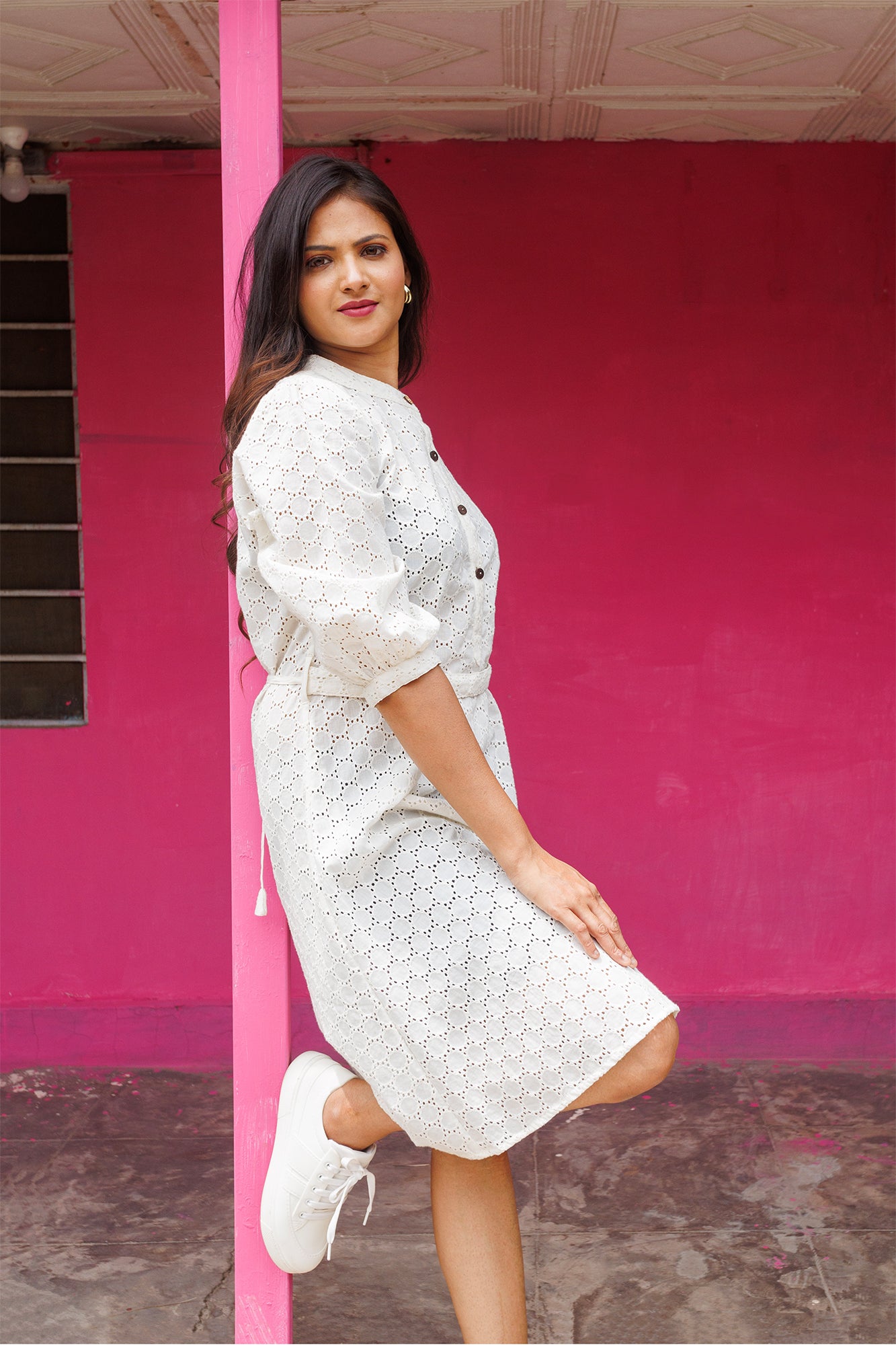 Schiffli White Short Dress