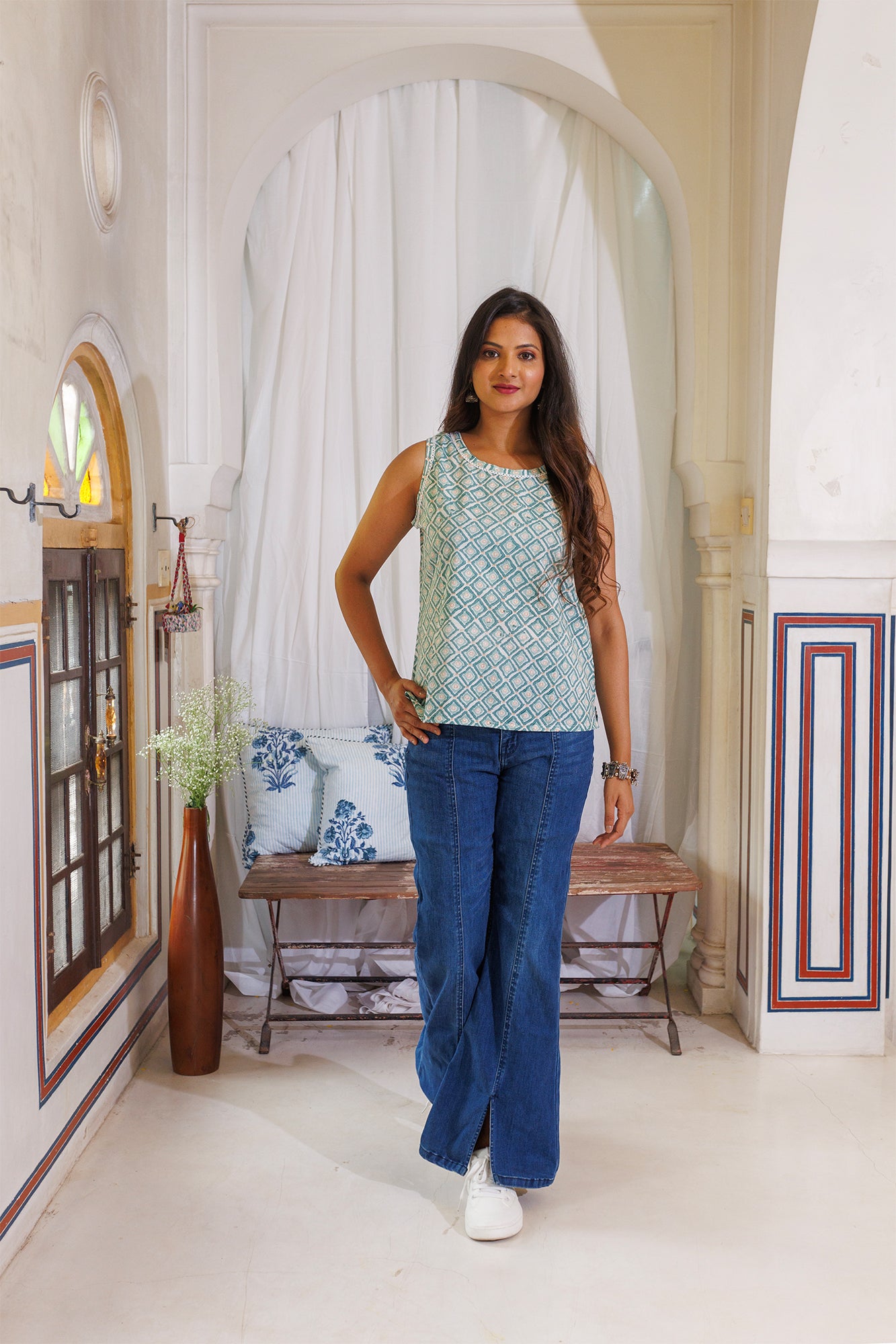 Green Diamond Sleeveless Top