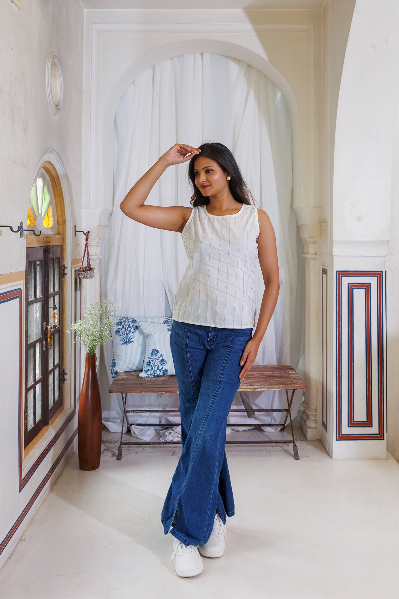 Blue Pintuck Top