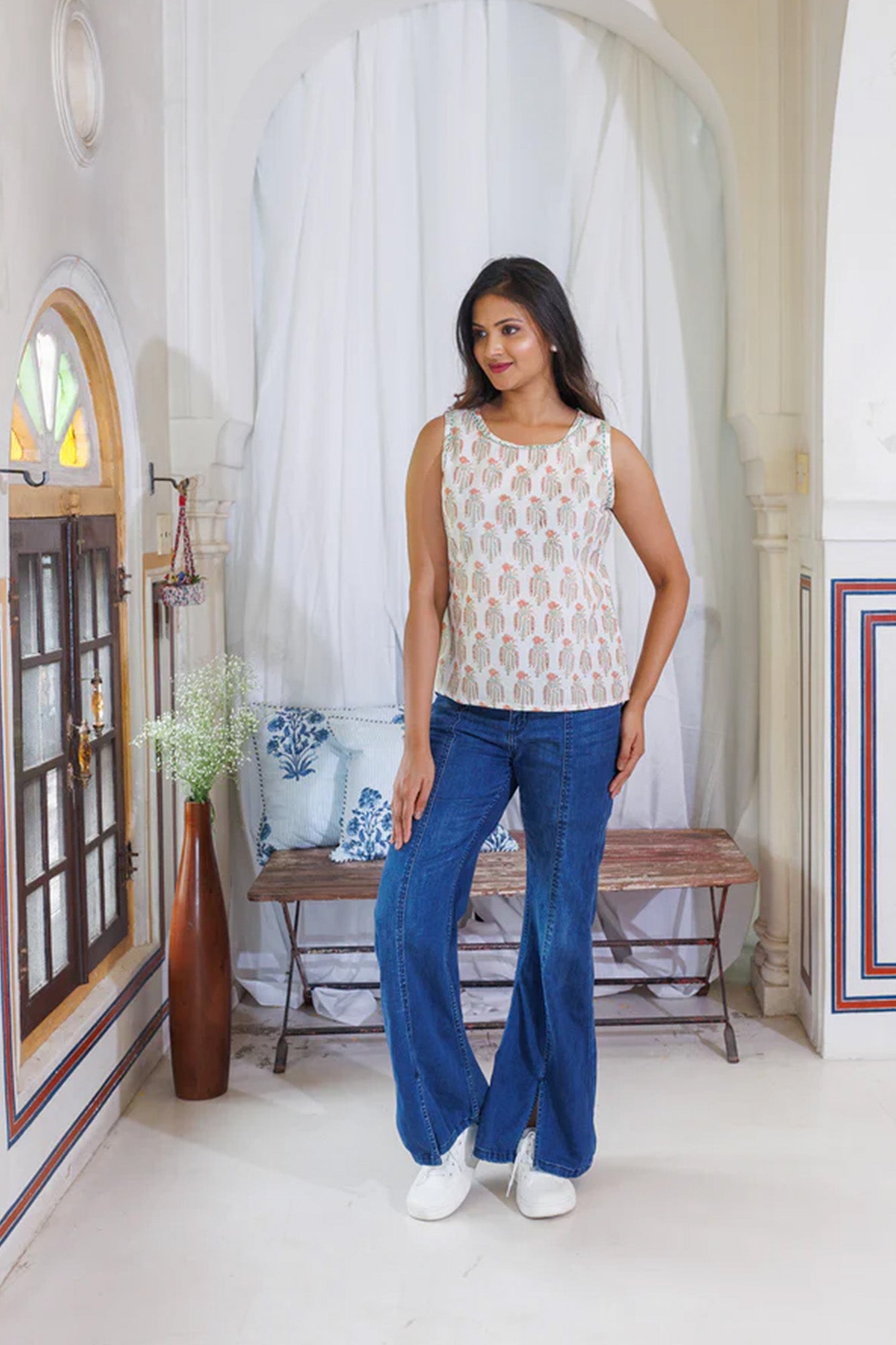 Falling Leaves Peach Sleeveless Top