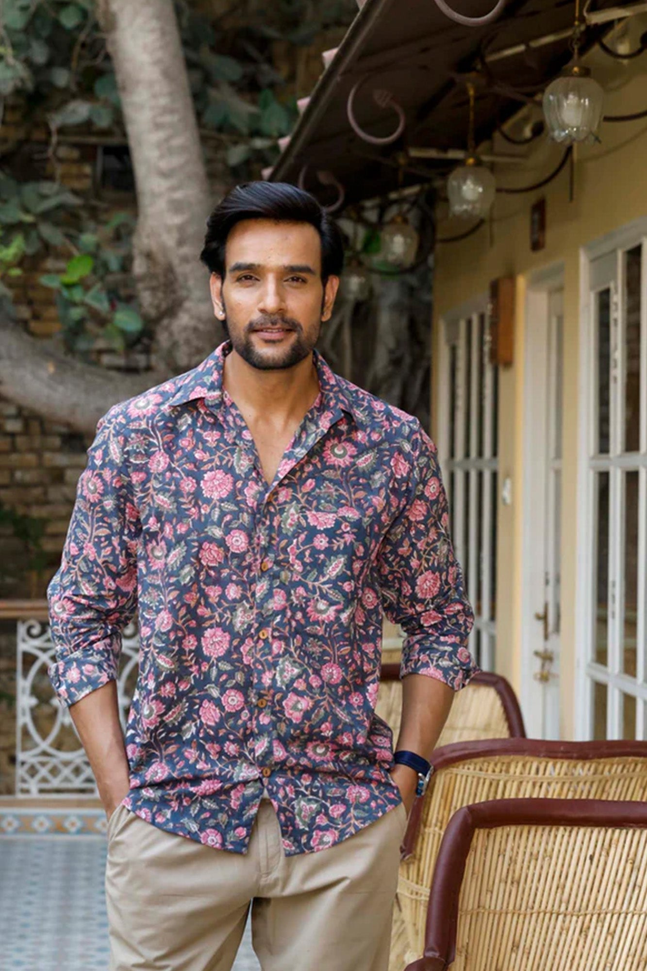 Pink Floral Vine Full Sleeve Shirt