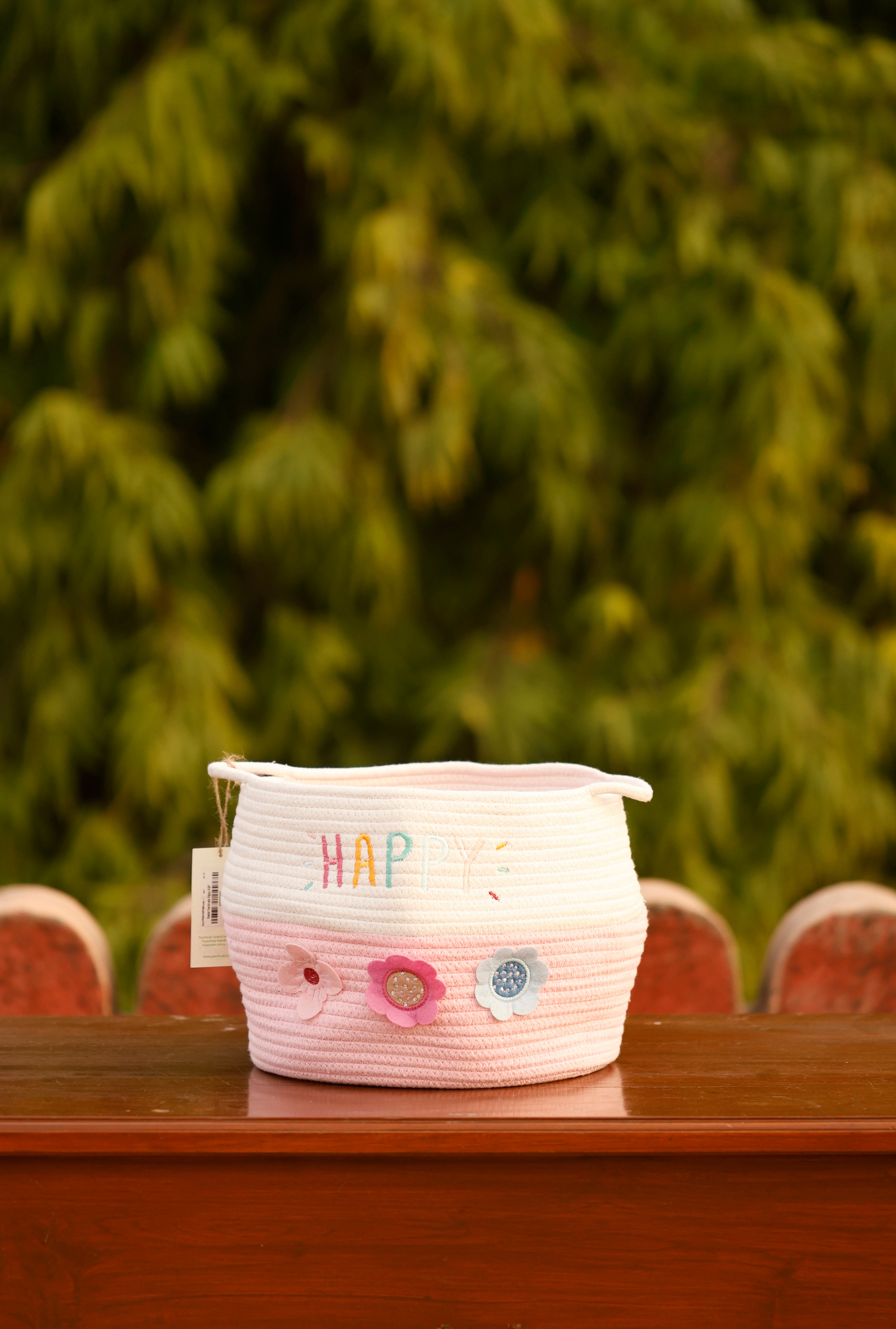 Basket White & Pink Cotton Handmade