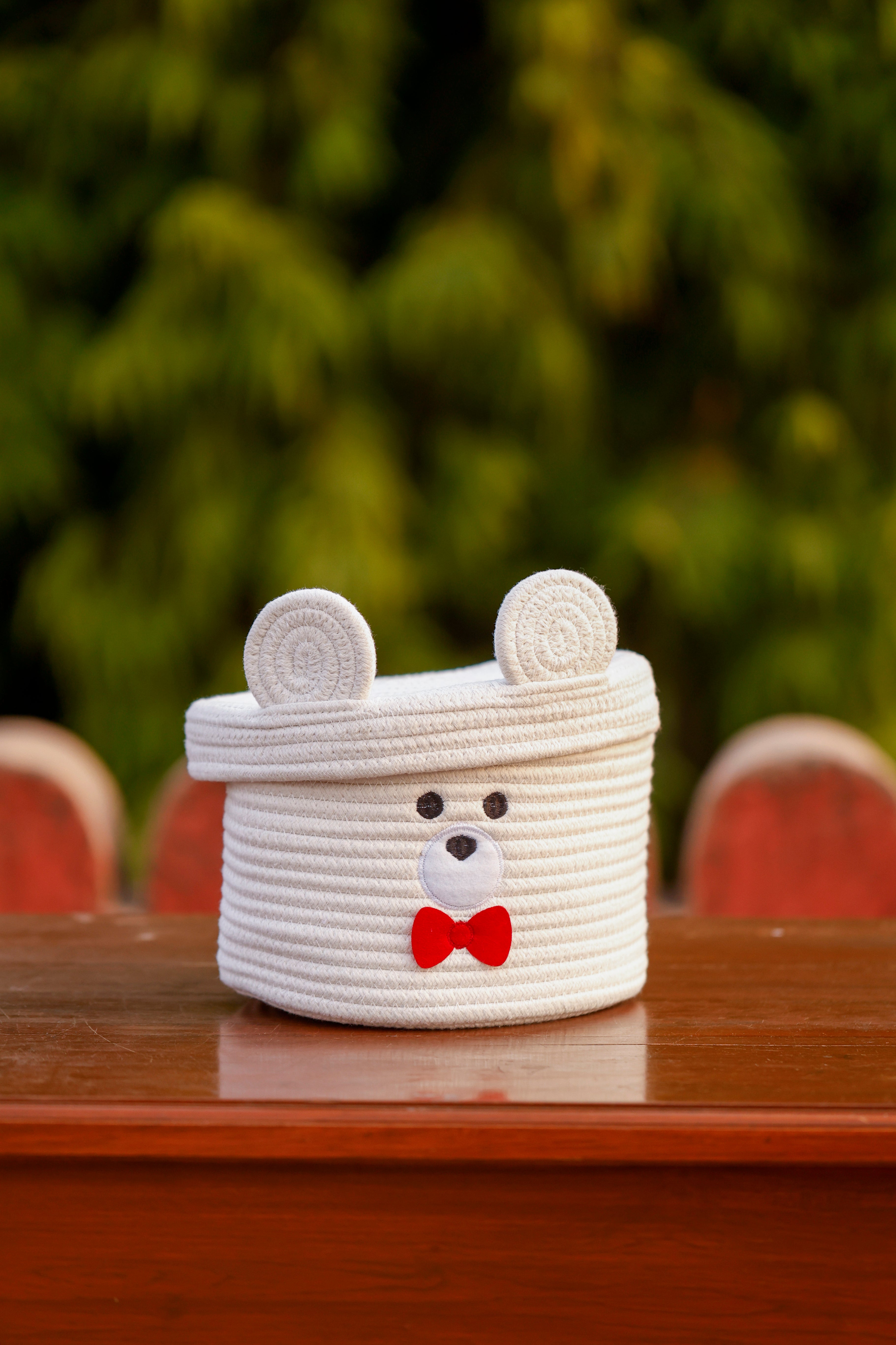 Basket Teddy Bear White